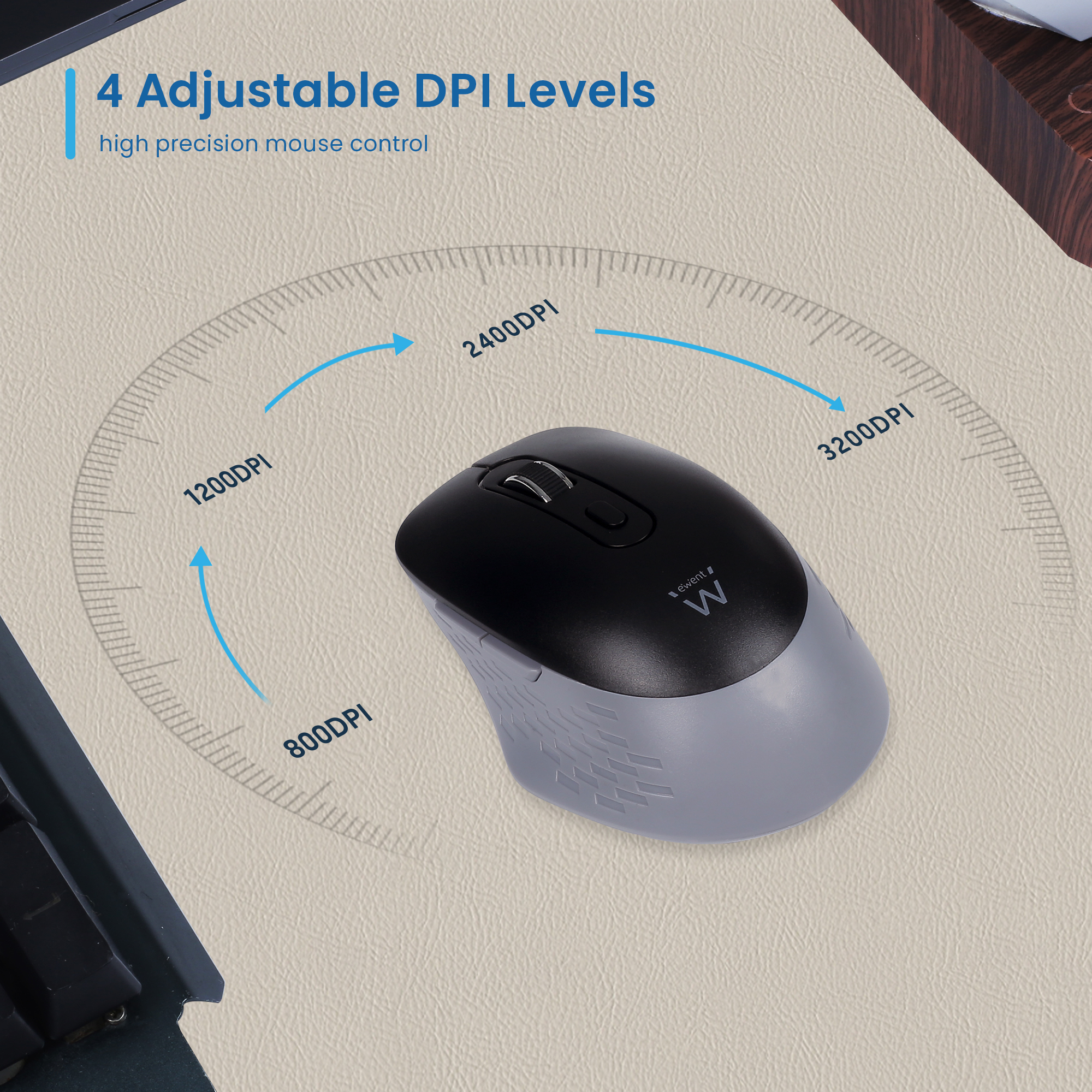 Ewent Wireless optical mouse with Multi-device connectivity, Silent clicks and Type-C Adapter – image 8