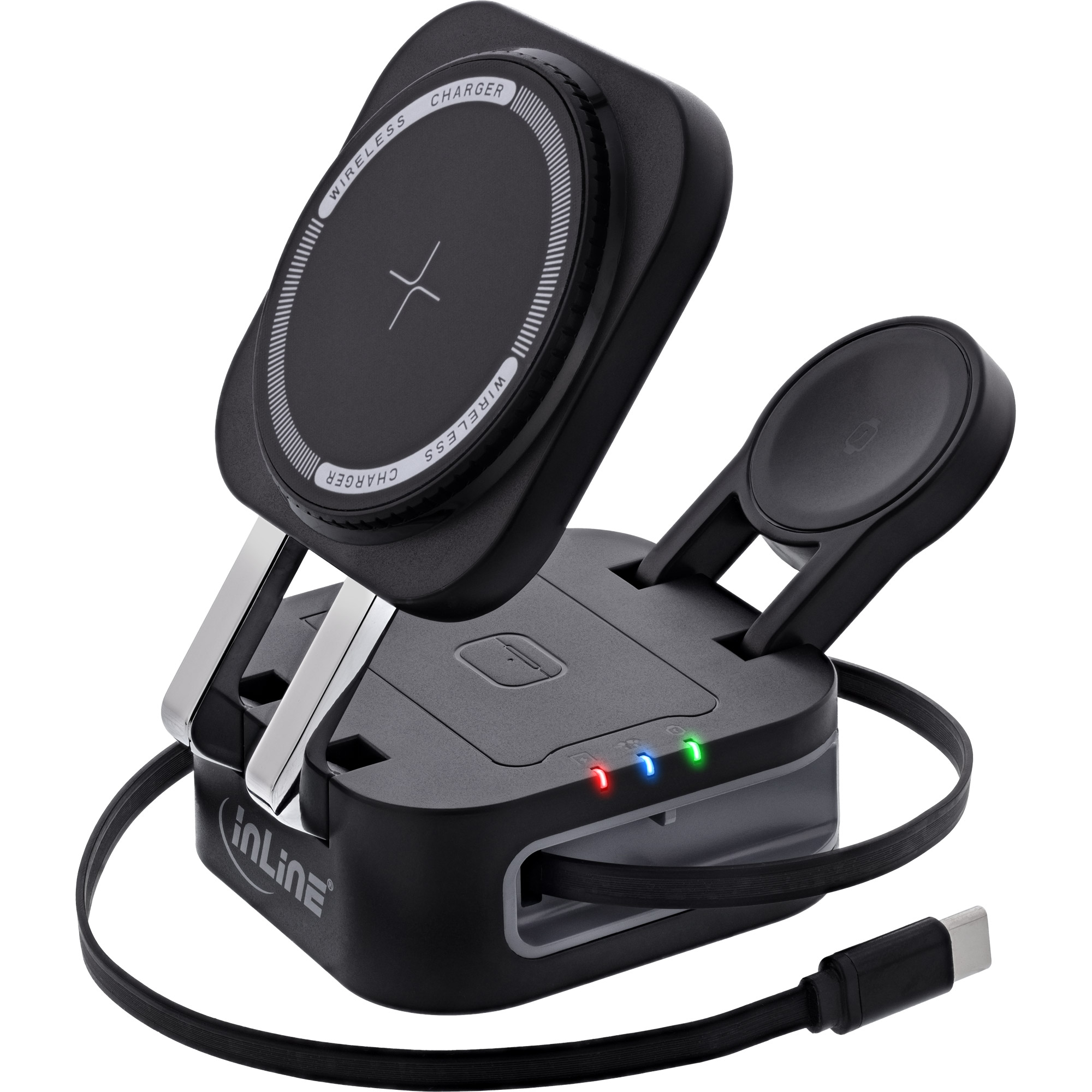 InLine 33392T mobile device charger Headphones, Headset, Smartphone, Smartwatch Black USB Wireless charging Indoor