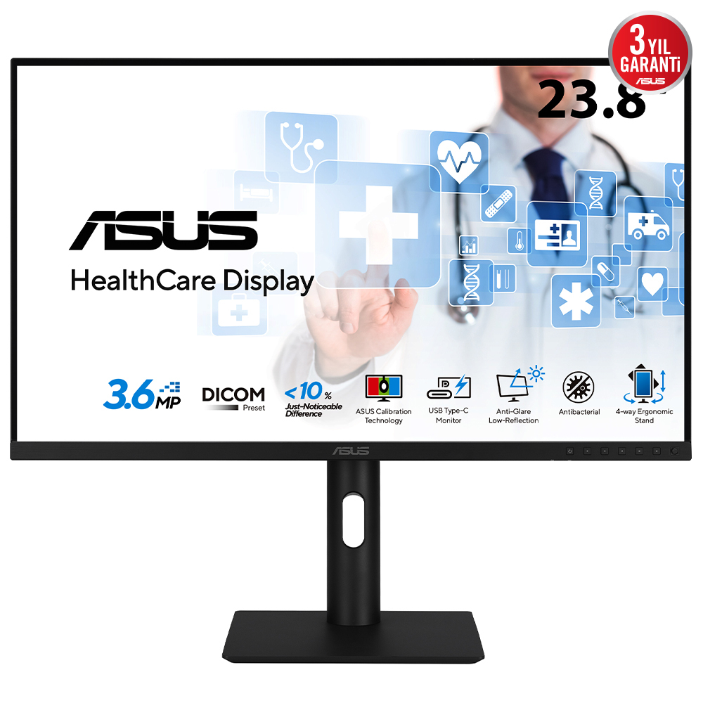 ASUS HA2441A - LED monitor - 3.6MP - colour - 24" (23.8" viewable) - 2560 x 1440 QHD - IPS - 300 cd/m� - 900:1 - 5 ms - HDMI, 2xDisplayPort, USB-C - black