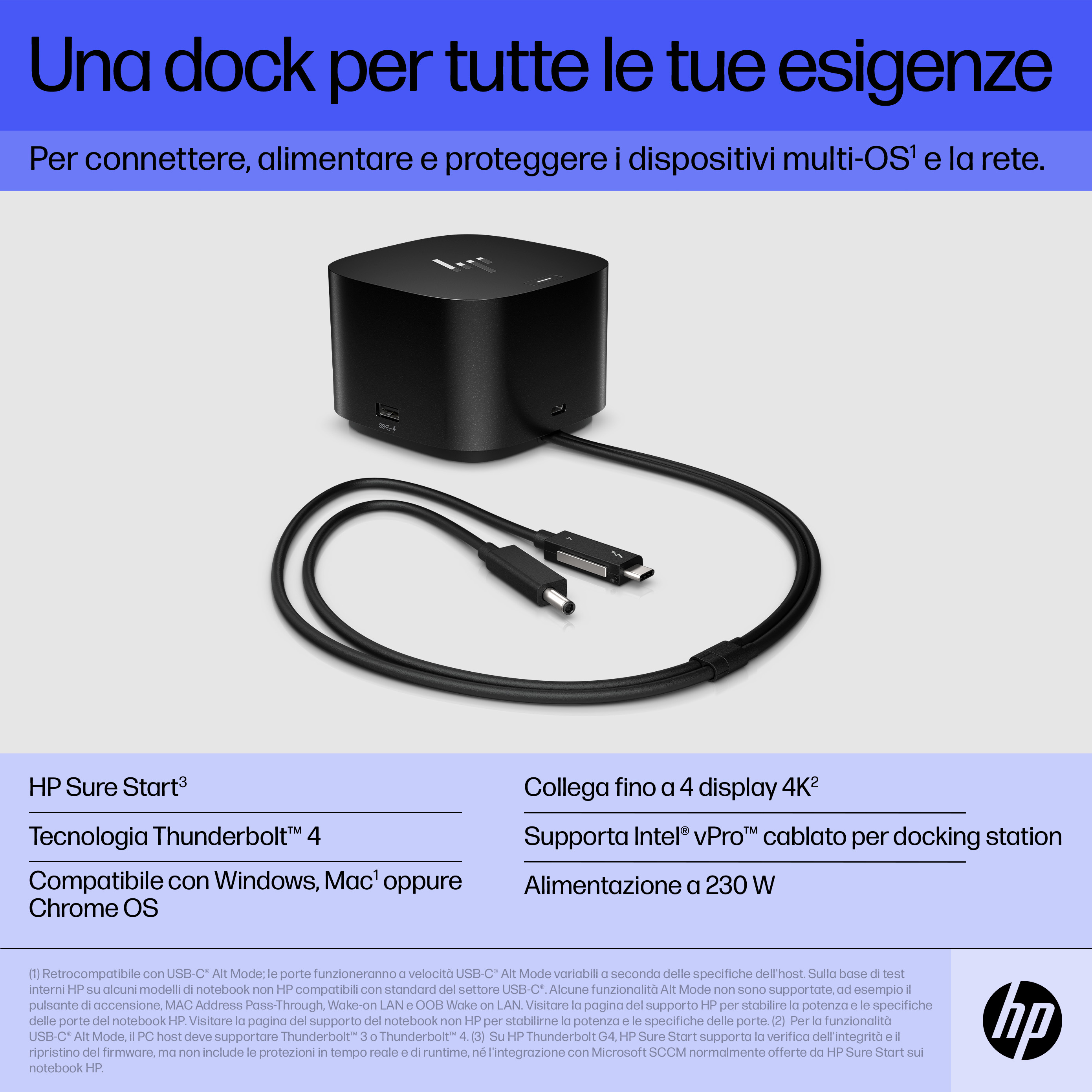 HP Thunderbolt Dock 280W G4 w/Combo Cable. Connectivity technology: Wired, Host interface: Thunderbolt 4. Product colour: 