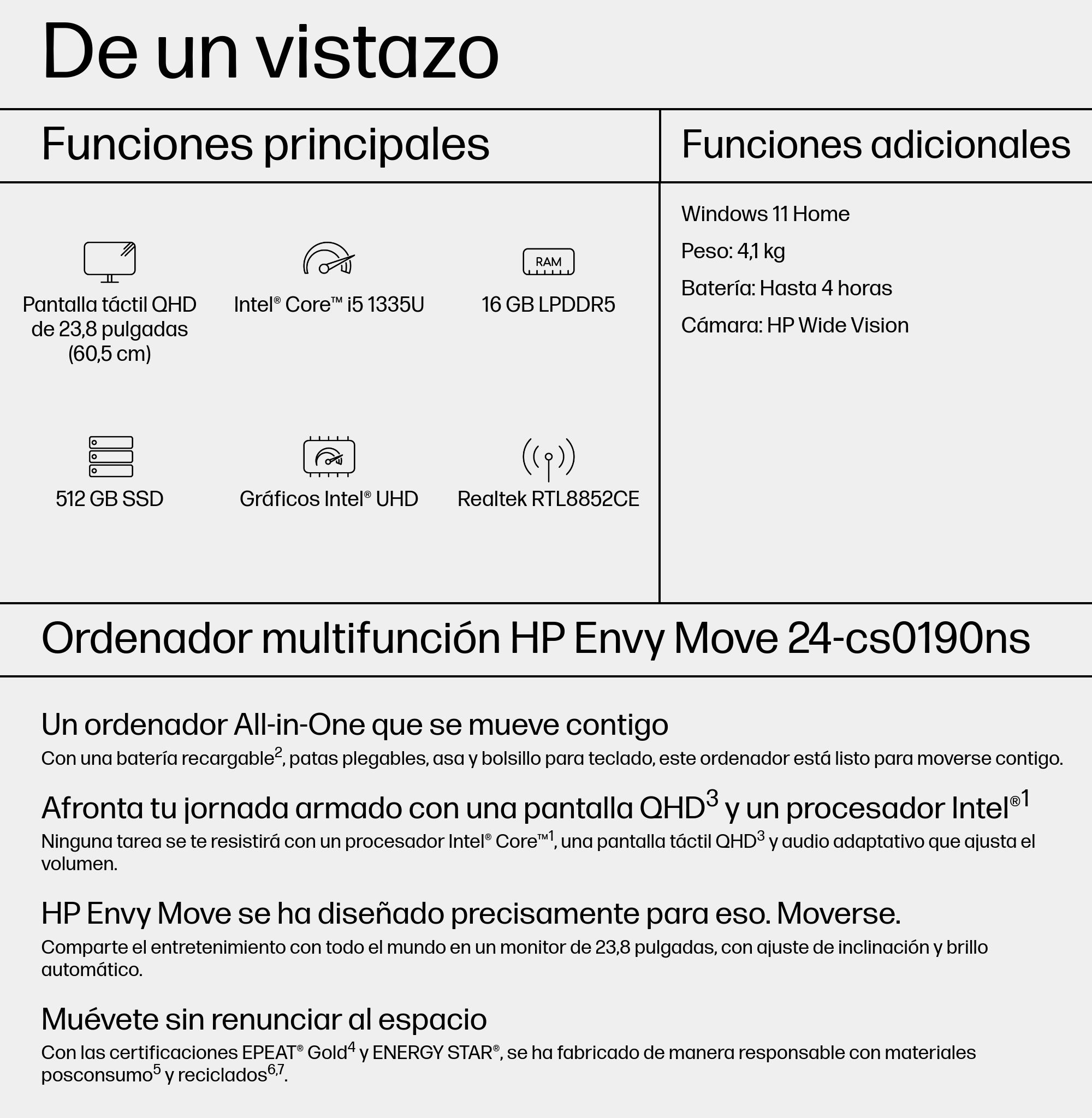 HP - All in One HP ENVY Move 24-cs0190ns, i5-1335U, 16GB, 512GB SSD, 23,8', W11. - imagen 6