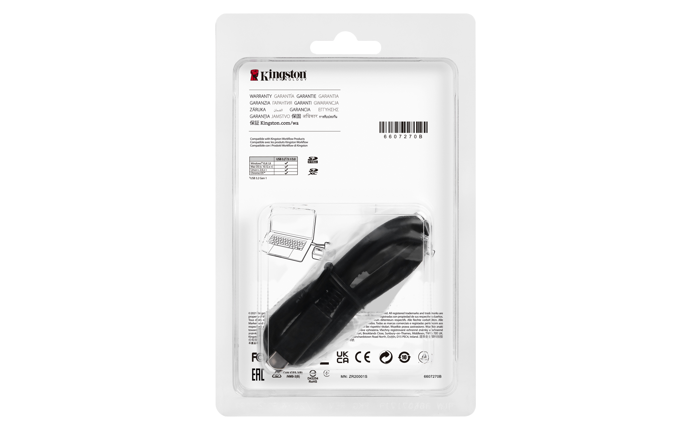 Lector de Tarjetas Kingston Workflow SD Reader - 2 Tarjetas SD - USB 3.2 - Negro con Plata - WFS-SD