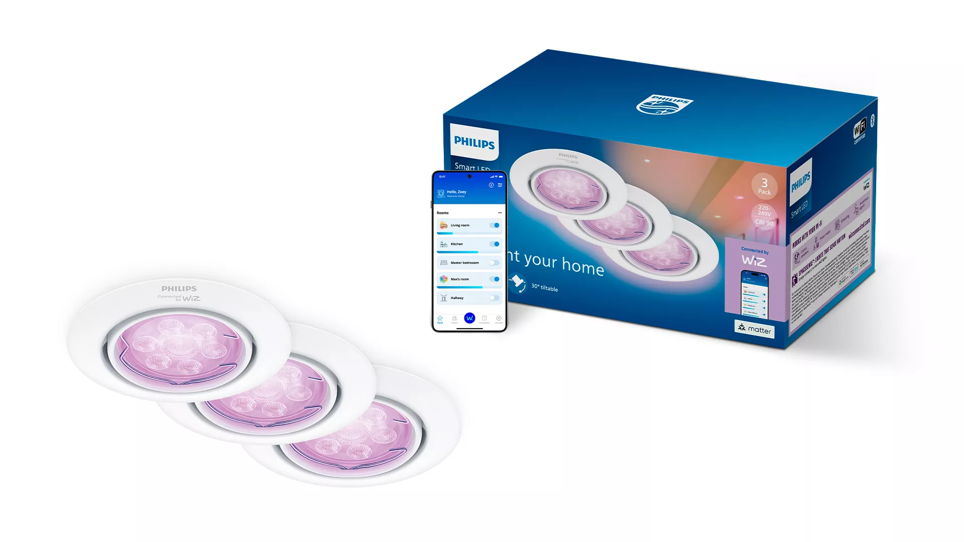 Philips by Signify Philips Smart LED GU10 Kit, Full Colour, Tunable White, White, 3-Pack – image 2