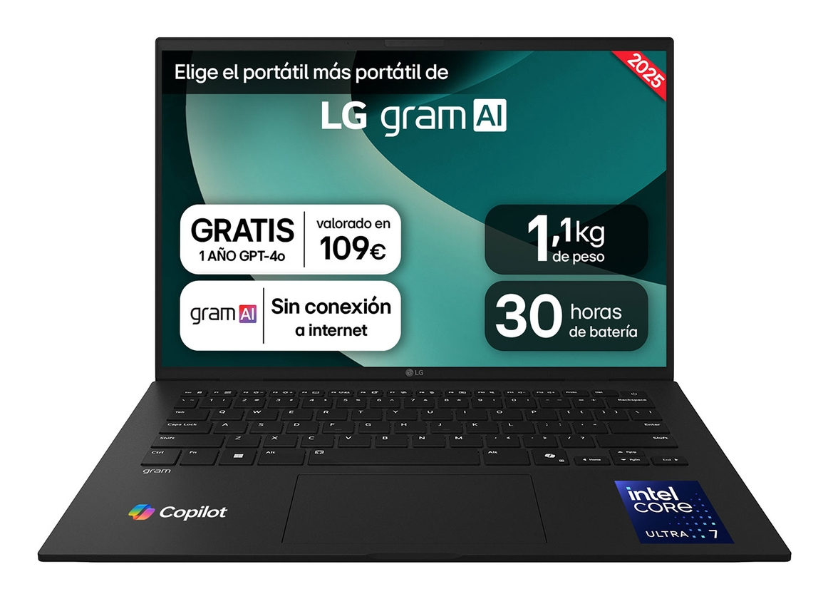 Portátil - LG 14ZD90T-G.AX88B, 14" WUXGA, Intel® Core™ Ultra 7-255H, 13 TOPS, 32 GB RAM, 1 TB SSD, Arc™ GPU, Sin sistema operativo - imagen 2