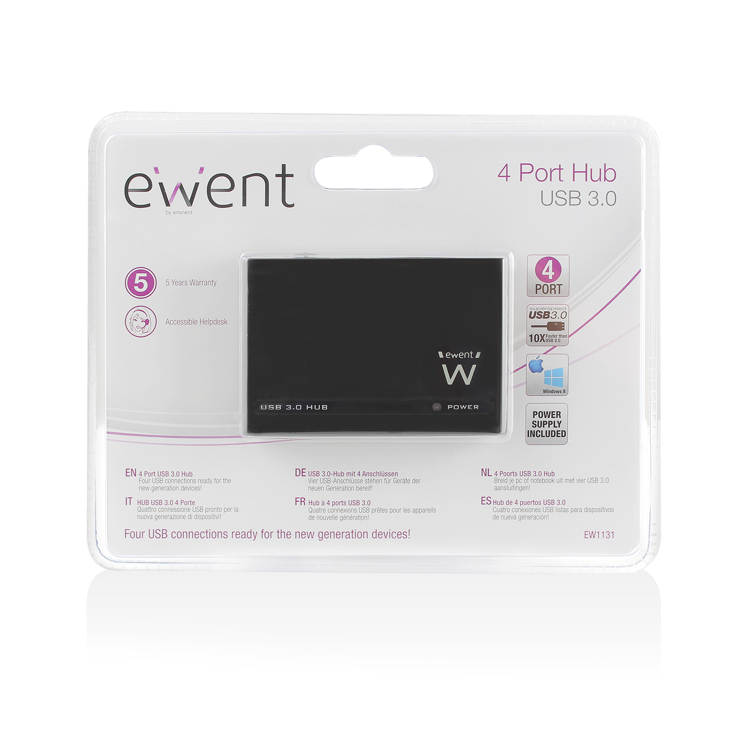Ewent EW1131 interface hub 5000 Mbit/s Black – image 3