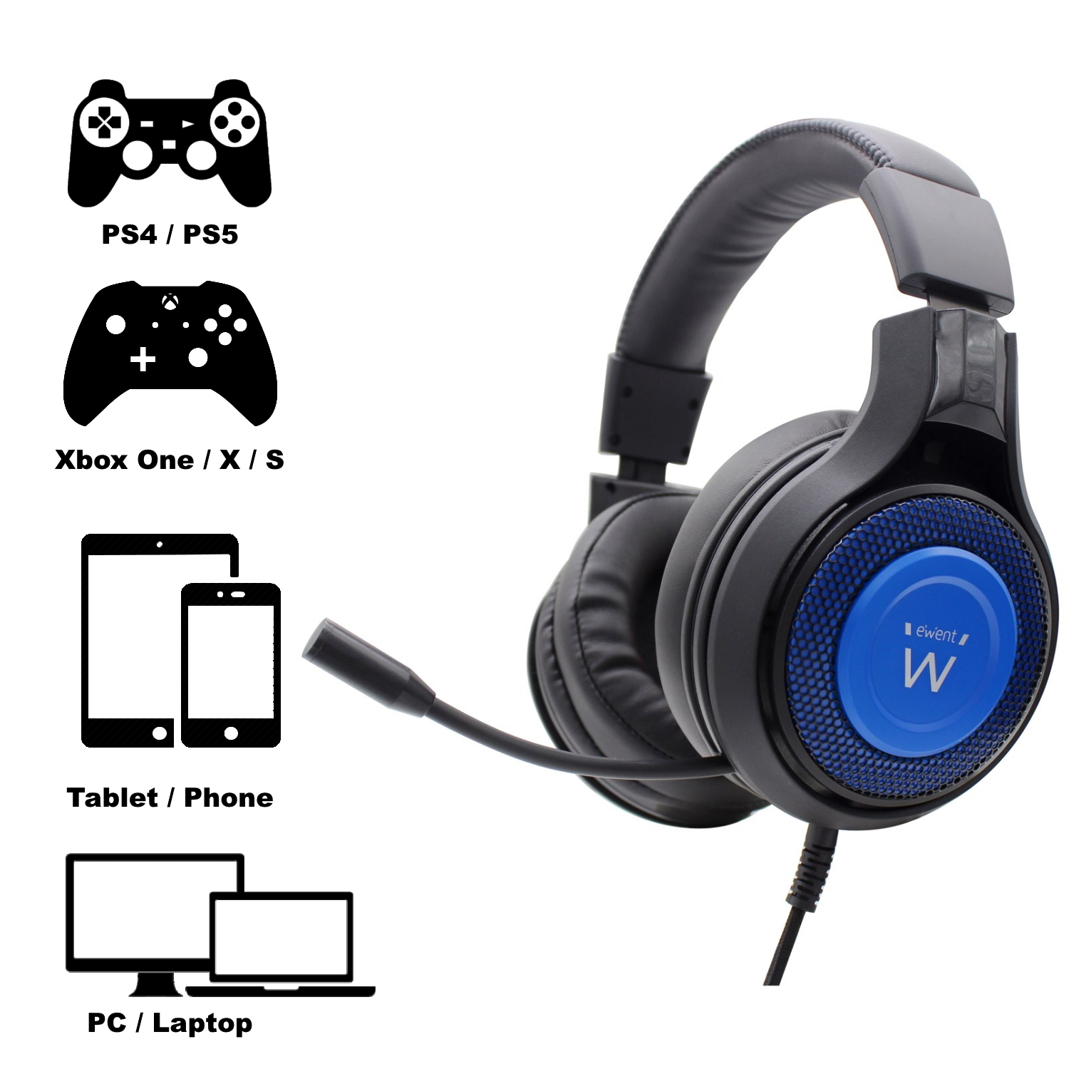 Ewent PL3322 headphones/headset Wired Neck-band Gaming Black, Blue – image 4