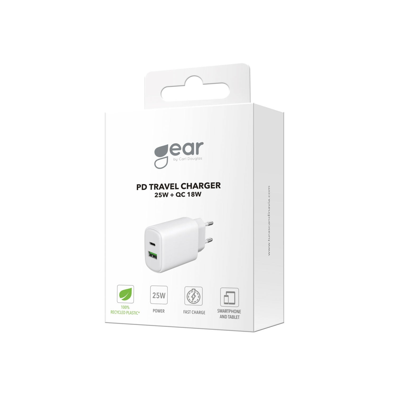 Gear Charger 220V 1xUSB-C + 1xUSB-A PD/PPS 25W + 18W QC White – image 2