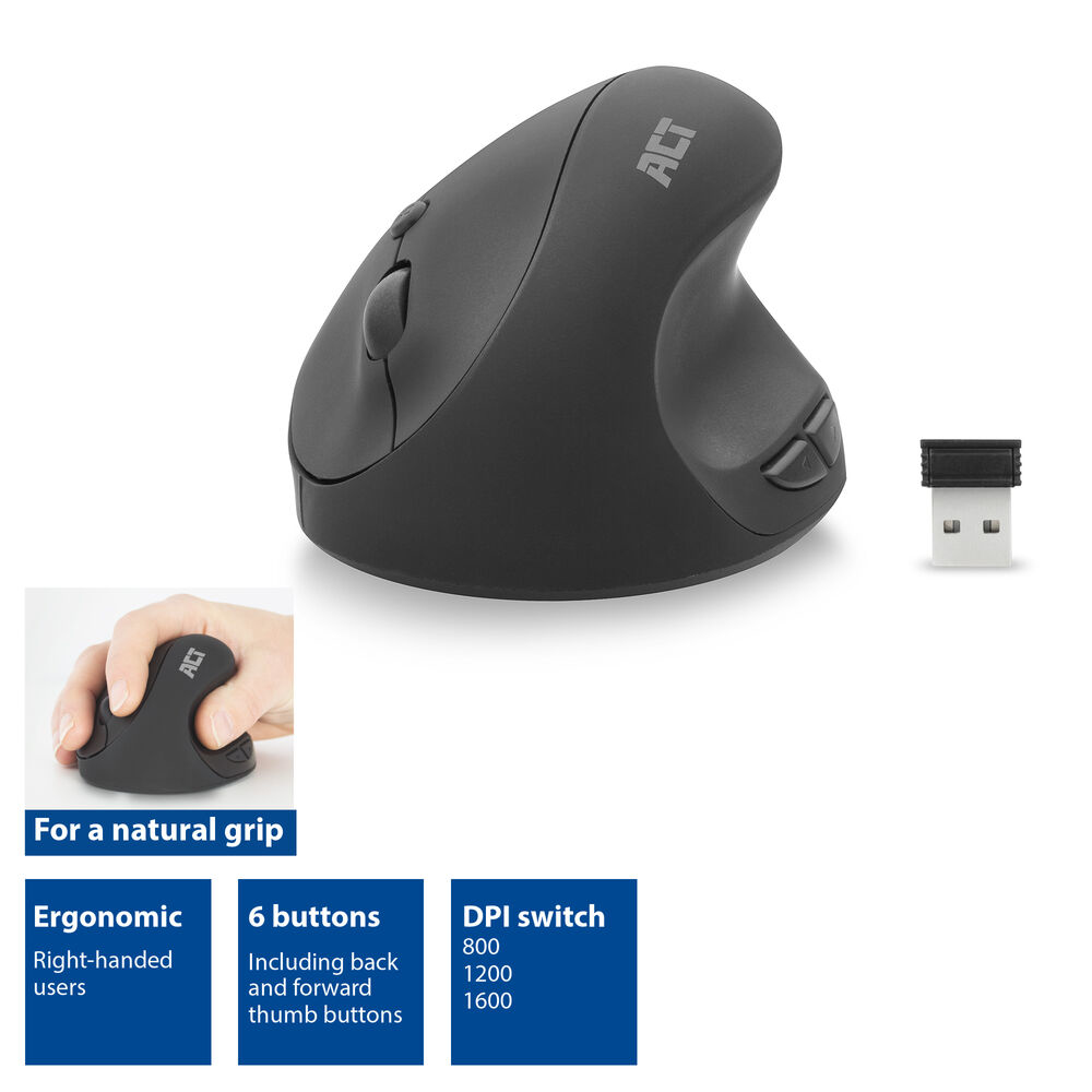 ACT Wireless Ergonomic Mouse 1600 DPI – image 2