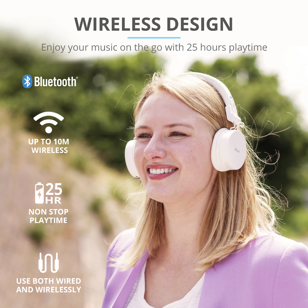 Trust 23909 headphones/headset Wired & Wireless Head-band Music Micro-USB Bluetooth White – image 2