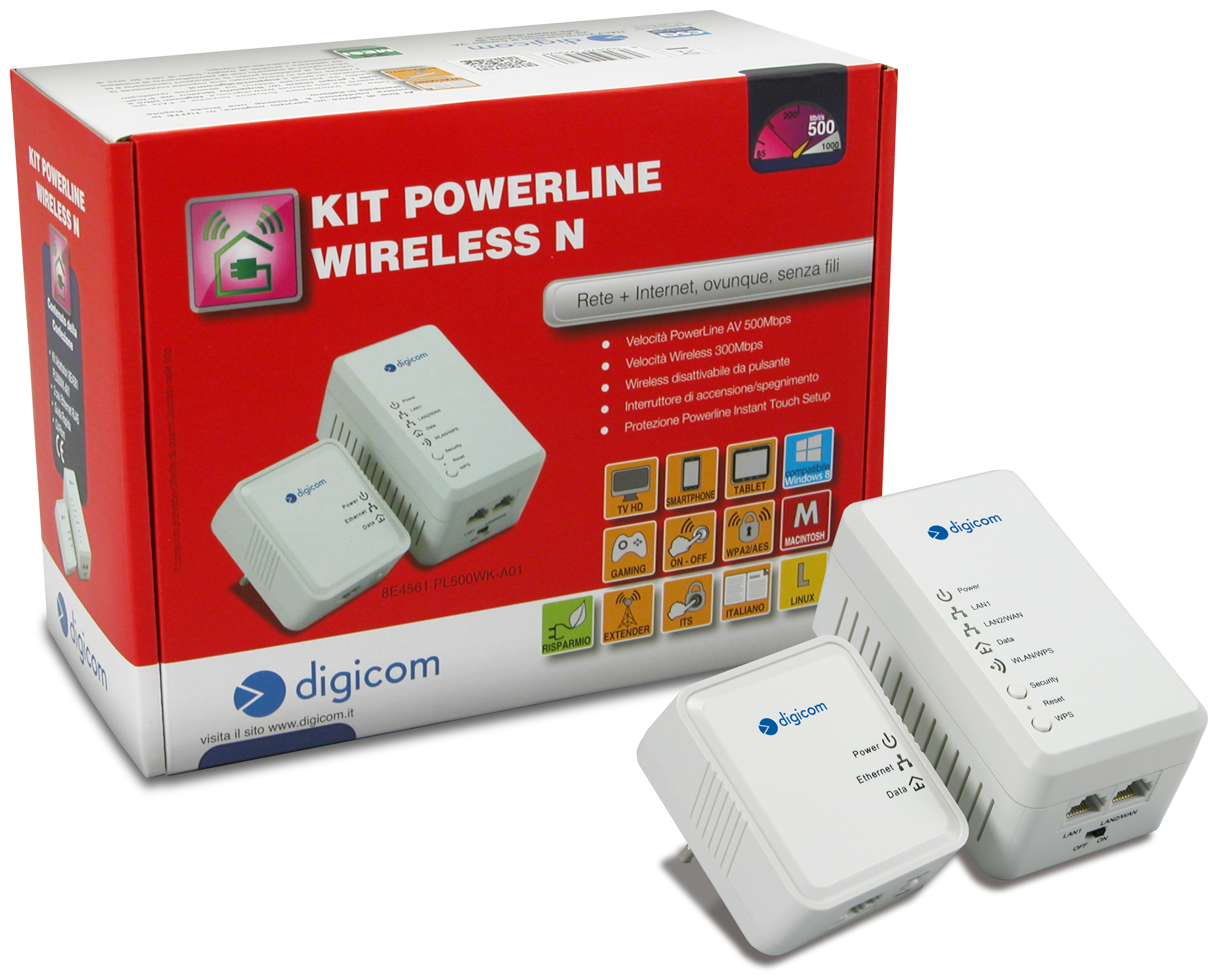 Digicom PL500WK-A01 500 Mbit/s Ethernet LAN Wi-Fi White – image 2