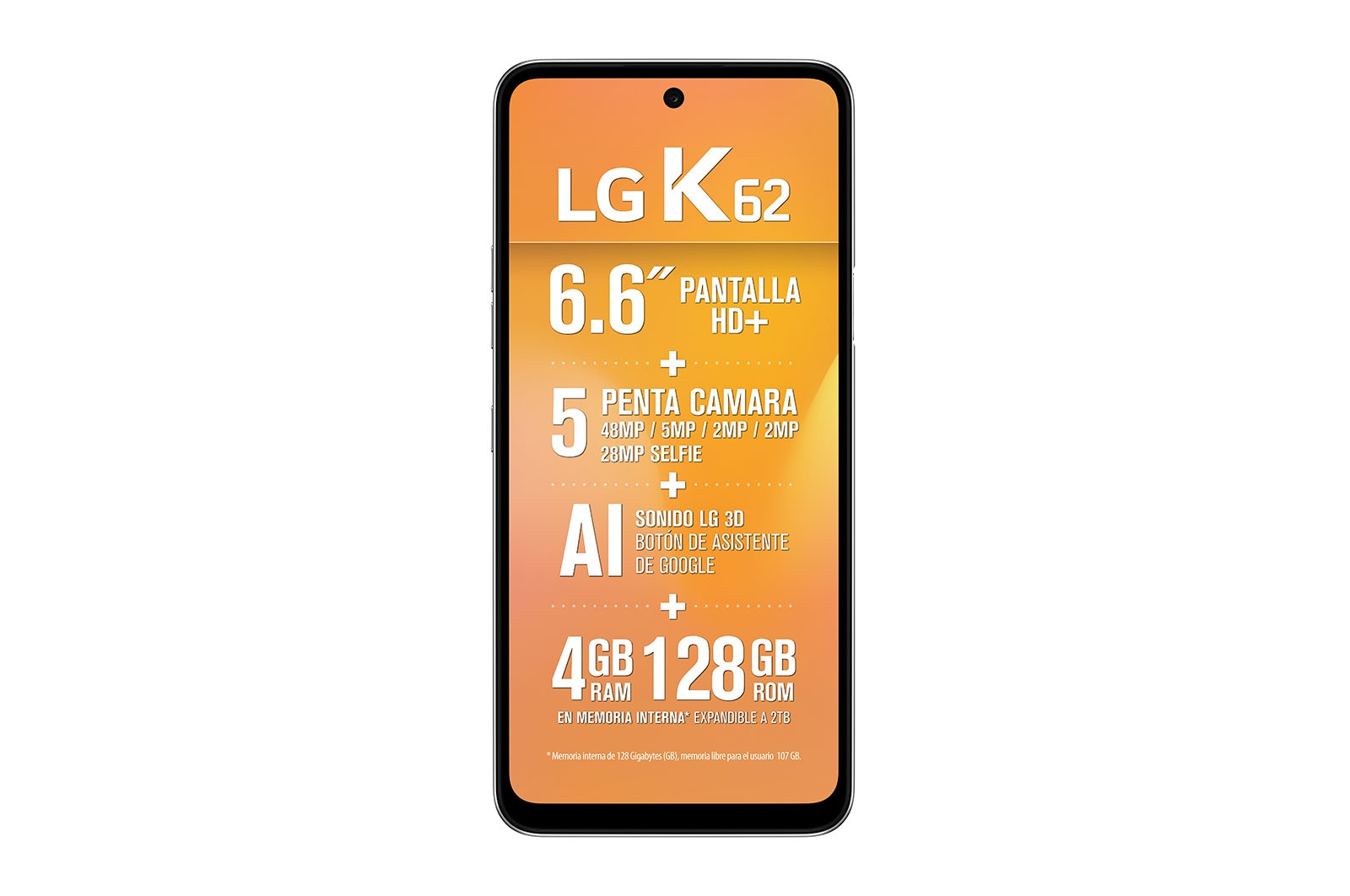 LG K62 16.8 cm (6.6") Android 10 4G 4 GB 128 GB 4000 mAh White – image 1