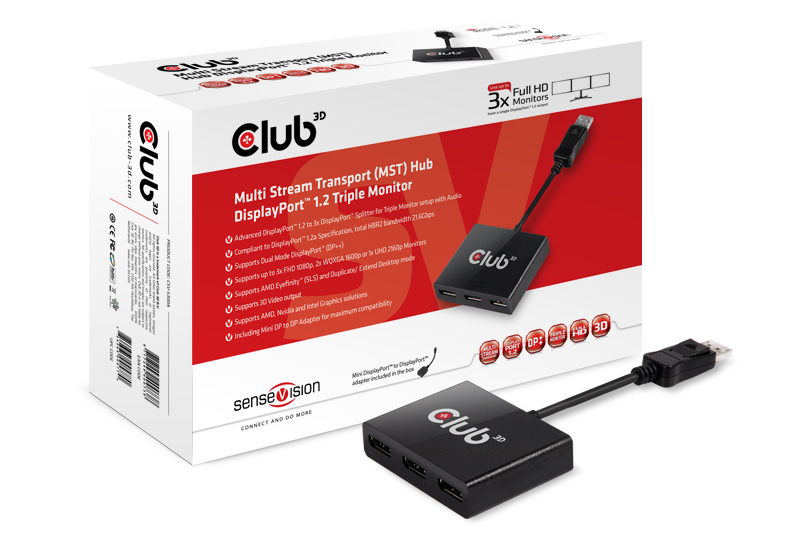 CLUB3D SenseVision MST Hub DisplayPort™ 1.2 Tripple Monitor – image 2