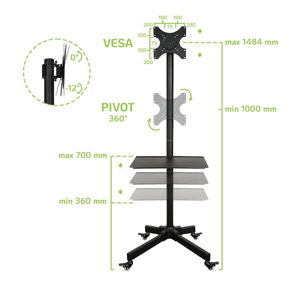 Techly Trolley Floor Stand LCD/LED/Plasma TV Stand – image 4