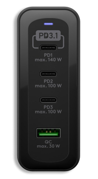 Tolerate USB-C PD GaN MULTI PORT FAST CHARGER (240W) POWERED BY GOOBAY BLK – image 3
