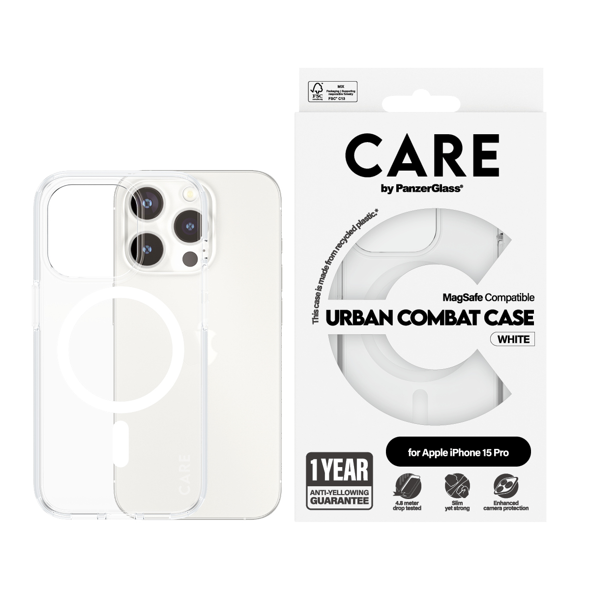 PanzerGlass CARE™ by PanzerGlass® Urban Combat Case Transparent w. White MagSafe iPhone 15 Pro – image 2