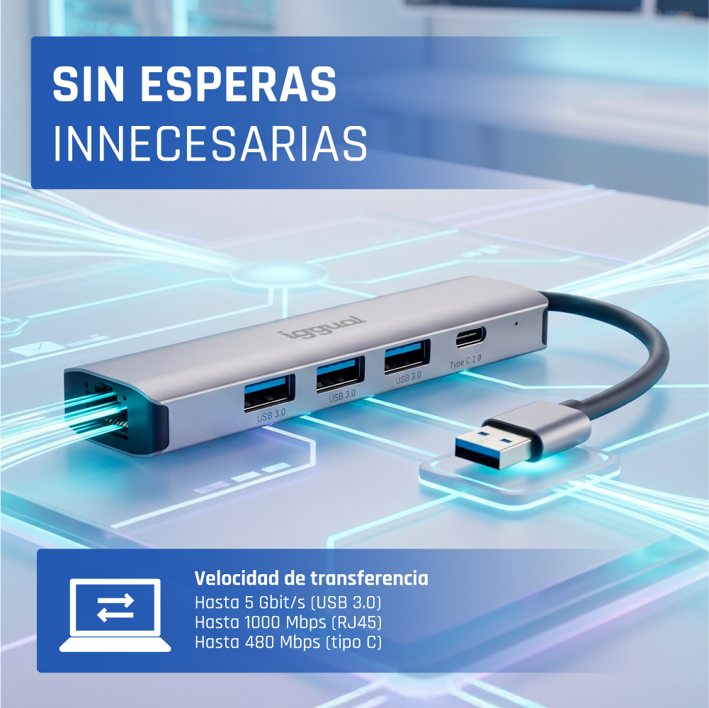 iggual IGG320778 laptop dock/port replicator Wired USB 3.2 Gen 1 (3.1 Gen 1) Type-A Grey – image 3