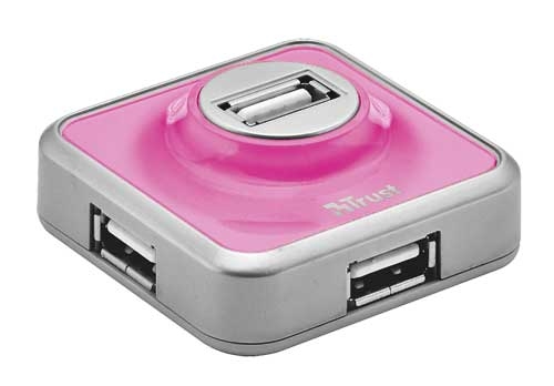 Trust 4 Port USB 2.0 Micro Hub - Pink, 4 Pack