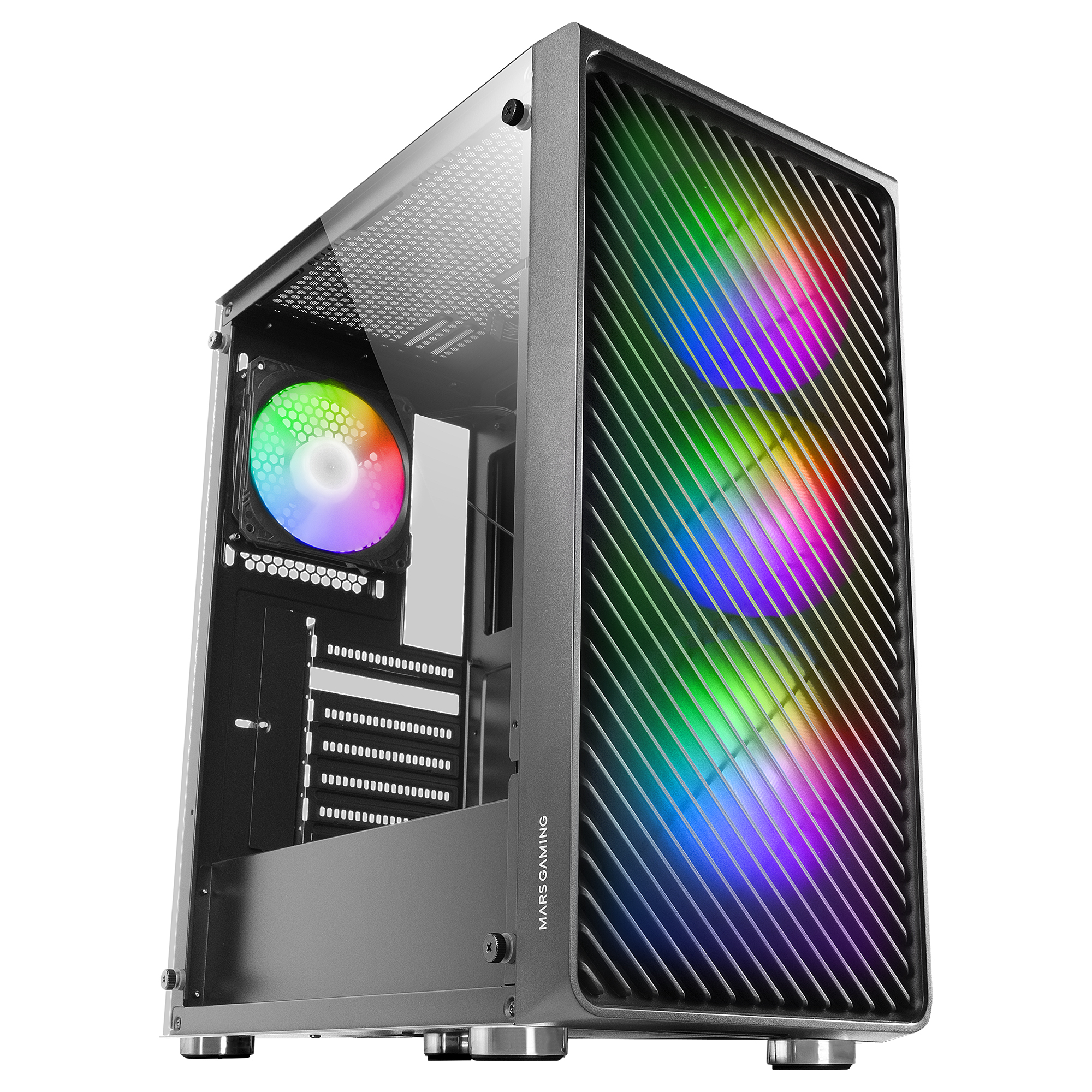 Mars Gaming MC-F Black, ATX Gaming Semitower, Full Tempered Glass Window, Metal-Mesh Front