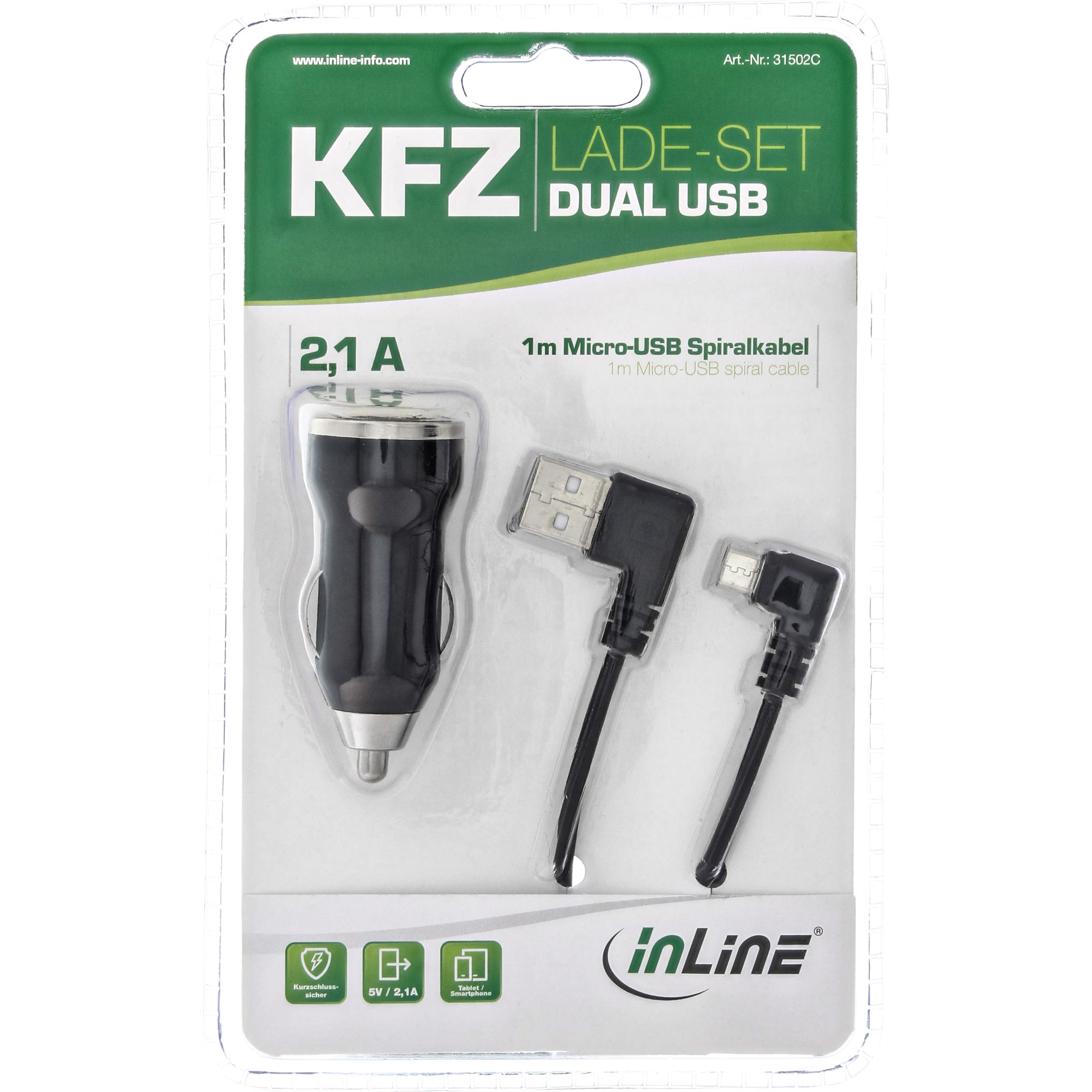 InLine USB DUAL+ KFZ charging set, power adapter with 1m spiral cable – image 4