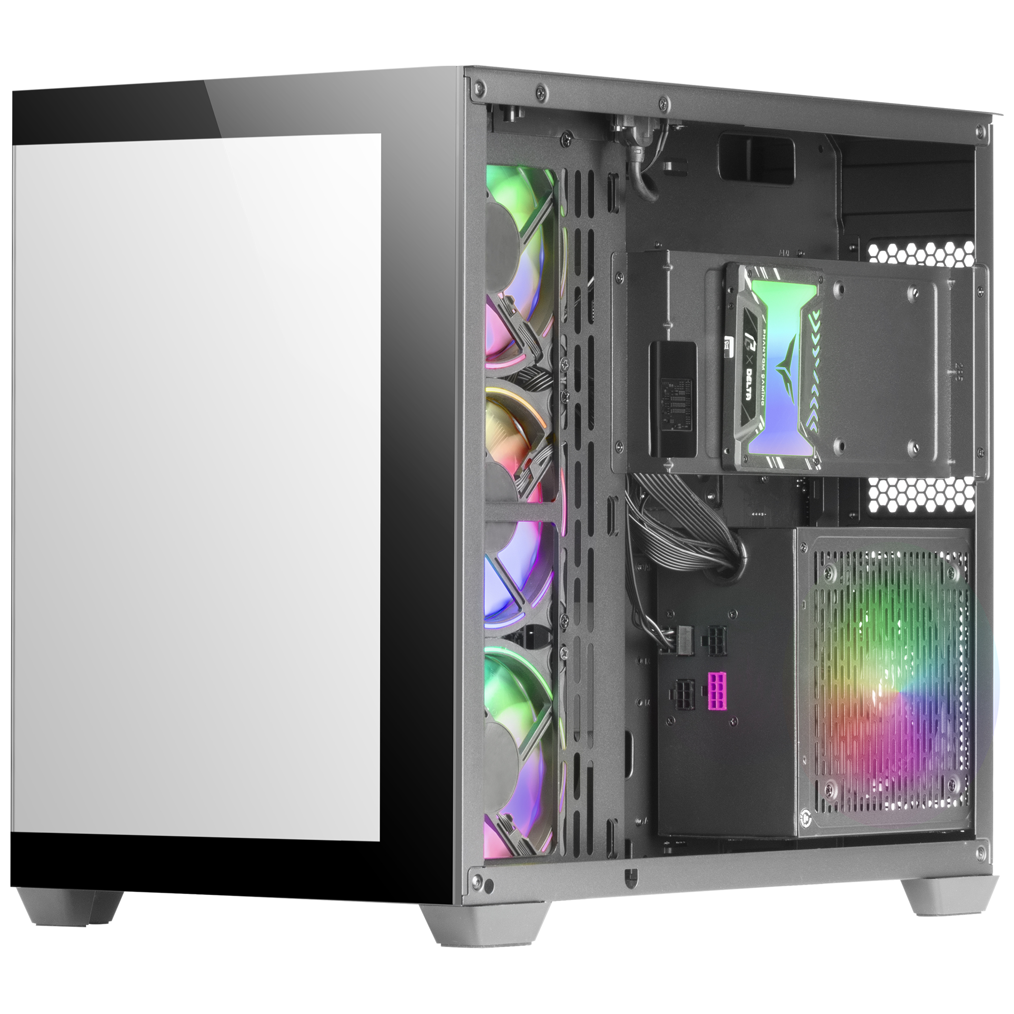 Mars Gaming MCV4 Black Custom XXL E-ATX Gaming Tower Frameless Front and Side Tempered Glass Window Modular Dual Chamber Structure – image 2
