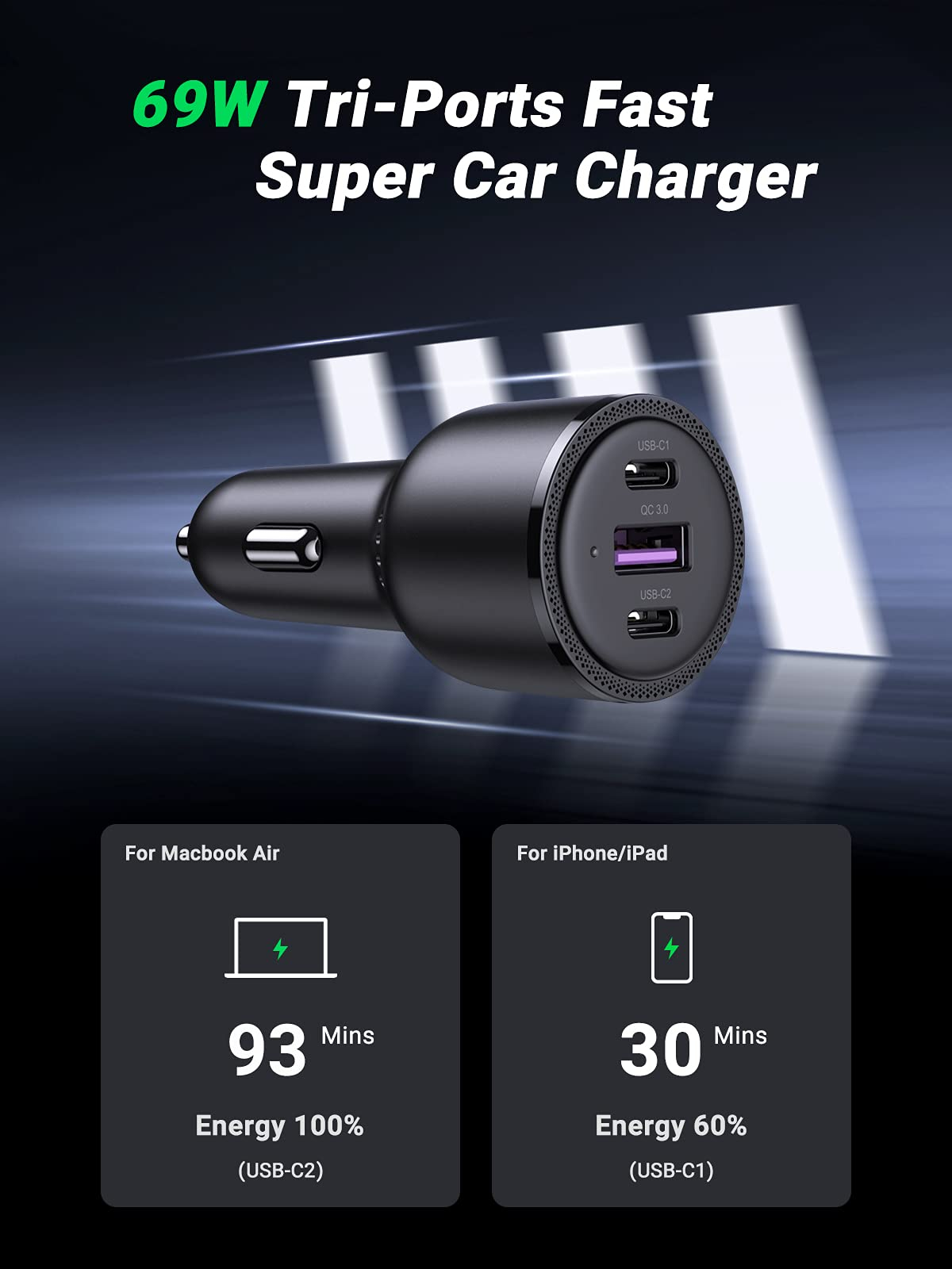 Ugreen CD239 Universal Black Cigar lighter Fast charging Auto – image 3