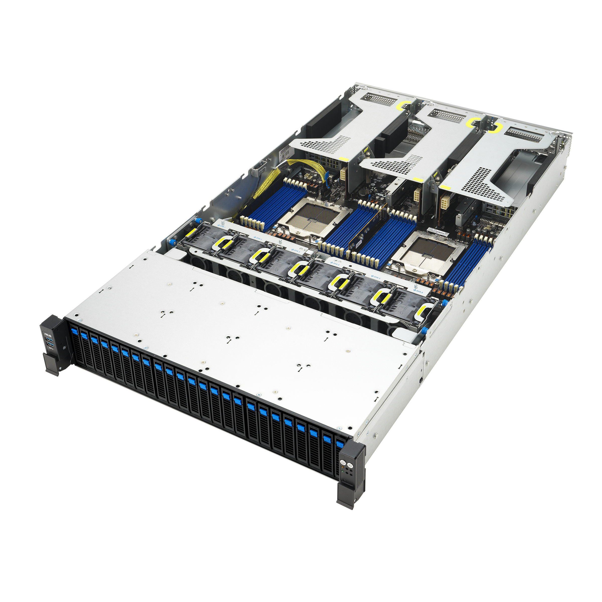 ASUS RS720A-E13-RS24G Rack-Server (2U), AMD EPYC, 16 GB RAM DDR5, 128 GB Speicher, 24 Laufwerksschächte, Schwarz, Silber