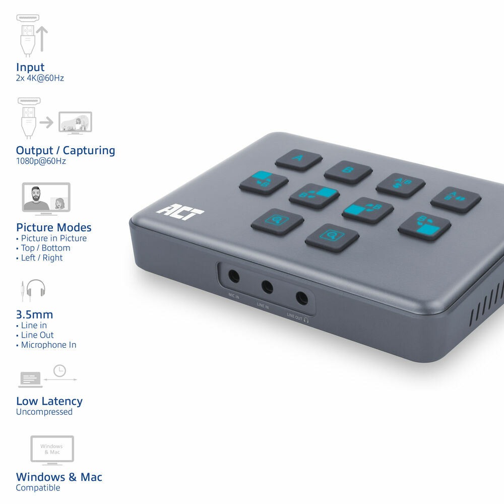 ACT Dual HDMI input USB-C Video Switcher for capturing and live streaming – image 2