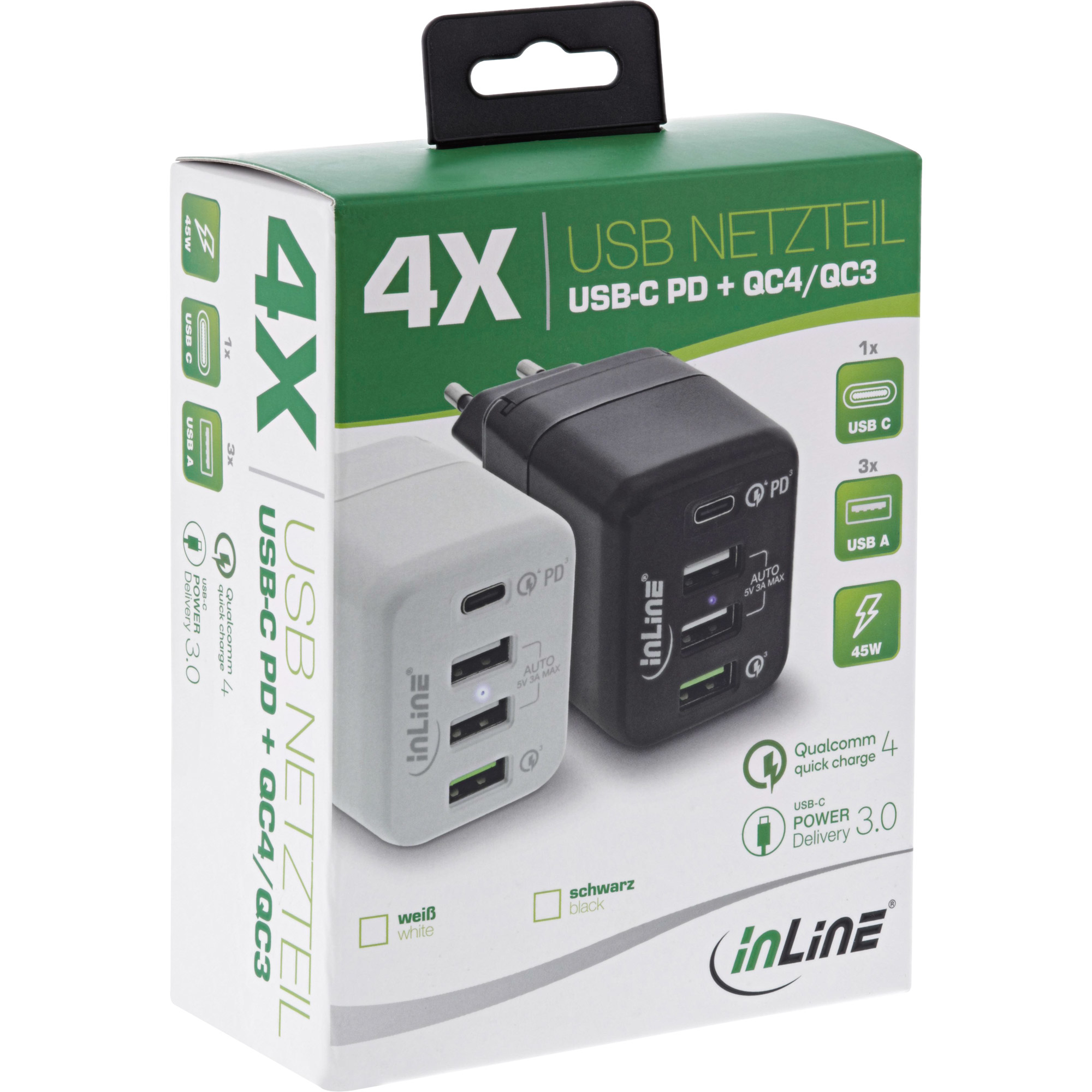 InLine USB power supply, 4-port charger, USB-C PD+QC4 / QC3 – image 4