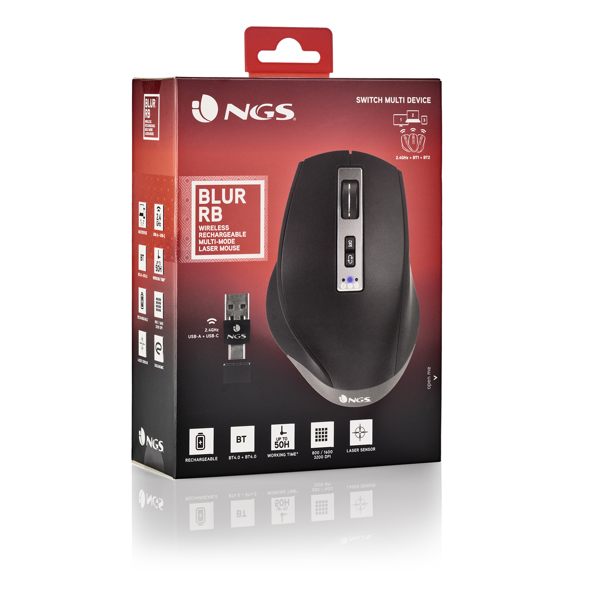 NGS BLUR-RB mouse Gaming Right-hand Bluetooth + USB Type-A 3200 DPI – image 7