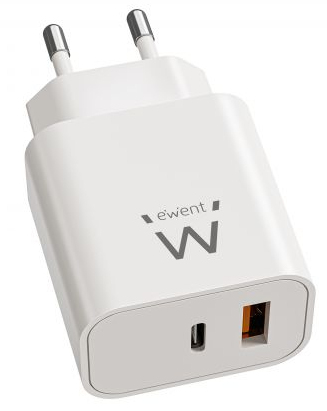 Ewent Cargador Rápido GaN de 20W USB-C PD y USB-A QC, Diseño Compacto