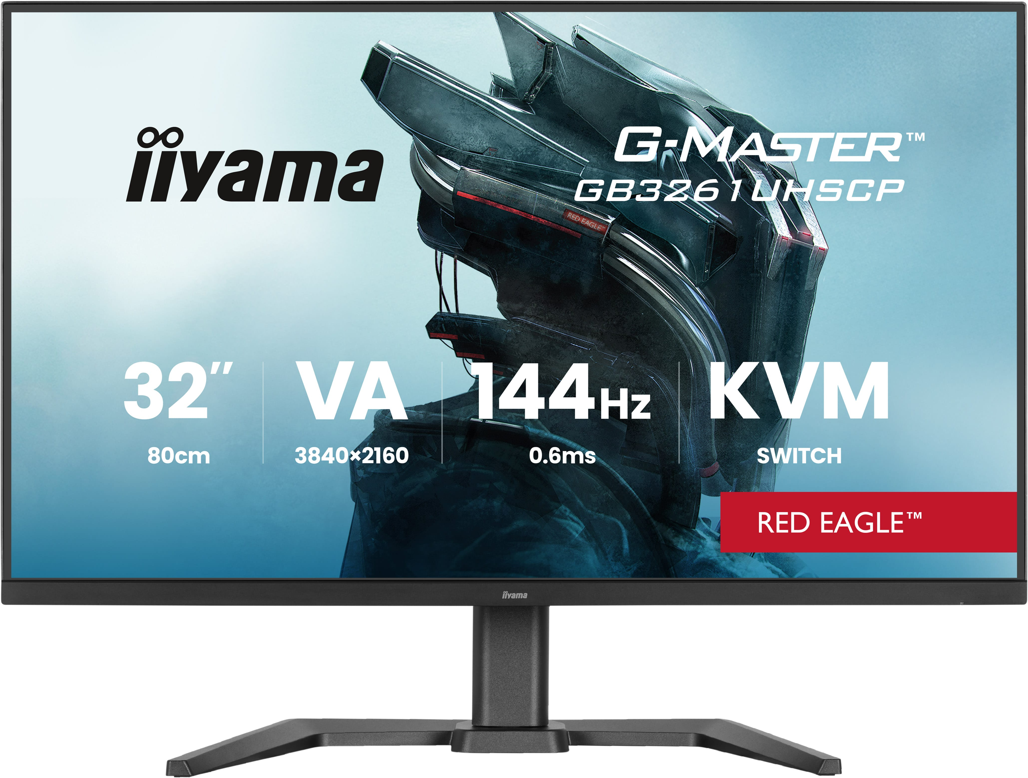 iiyama G-MASTER Red Eagle GB3261UHSCP-B1 - LED monitor - gaming - 32" (31.5" viewable) - 3840 x 2160 4K @ 144 Hz - VA - 400 cd/m� - 3000:1 - HDR10 - 0.6 ms - 2xHDMI, DisplayPort, USB-C - speakers - black, matte