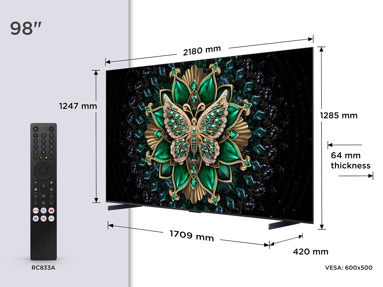TCL C6K -UK 98 inch Premium QD-Mini LED 144Hz 4K HDR High Brightness Dolby Atmos Smart Google TV – image 2
