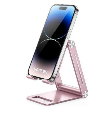 90460 Soporte para Teléfono Celular de Aluminio / Angulo Ajustable / Amplia Compatibilidad con dispositivos de 47 a 79 / Antideslizante / Antiarañazos / Plegable / Color Rosa 90460