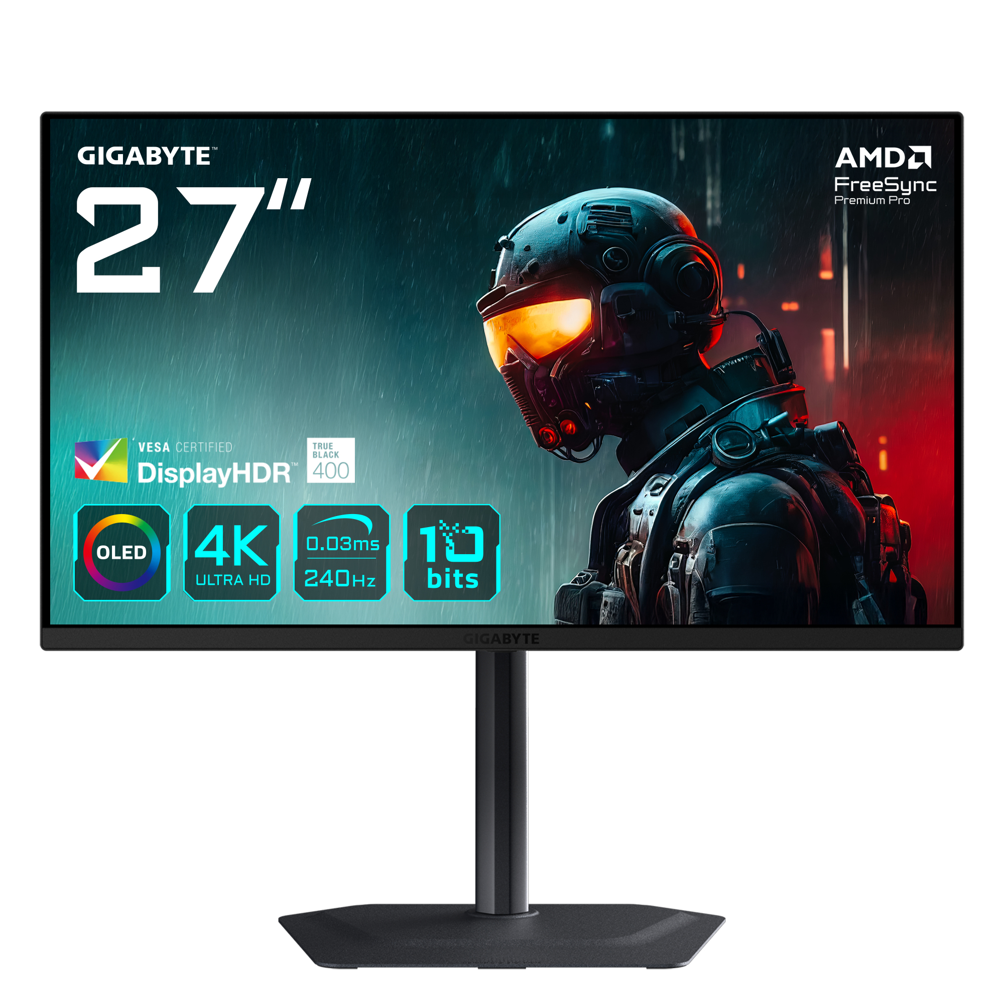 GIGABYTE MO27U2 OLED 4K UHD Gaming Monitor - 3840 x 2160, 240Hz, 0,03 ms, 1000 cd/m², Display HDR True Black 400, HDMI 2.1, Di
