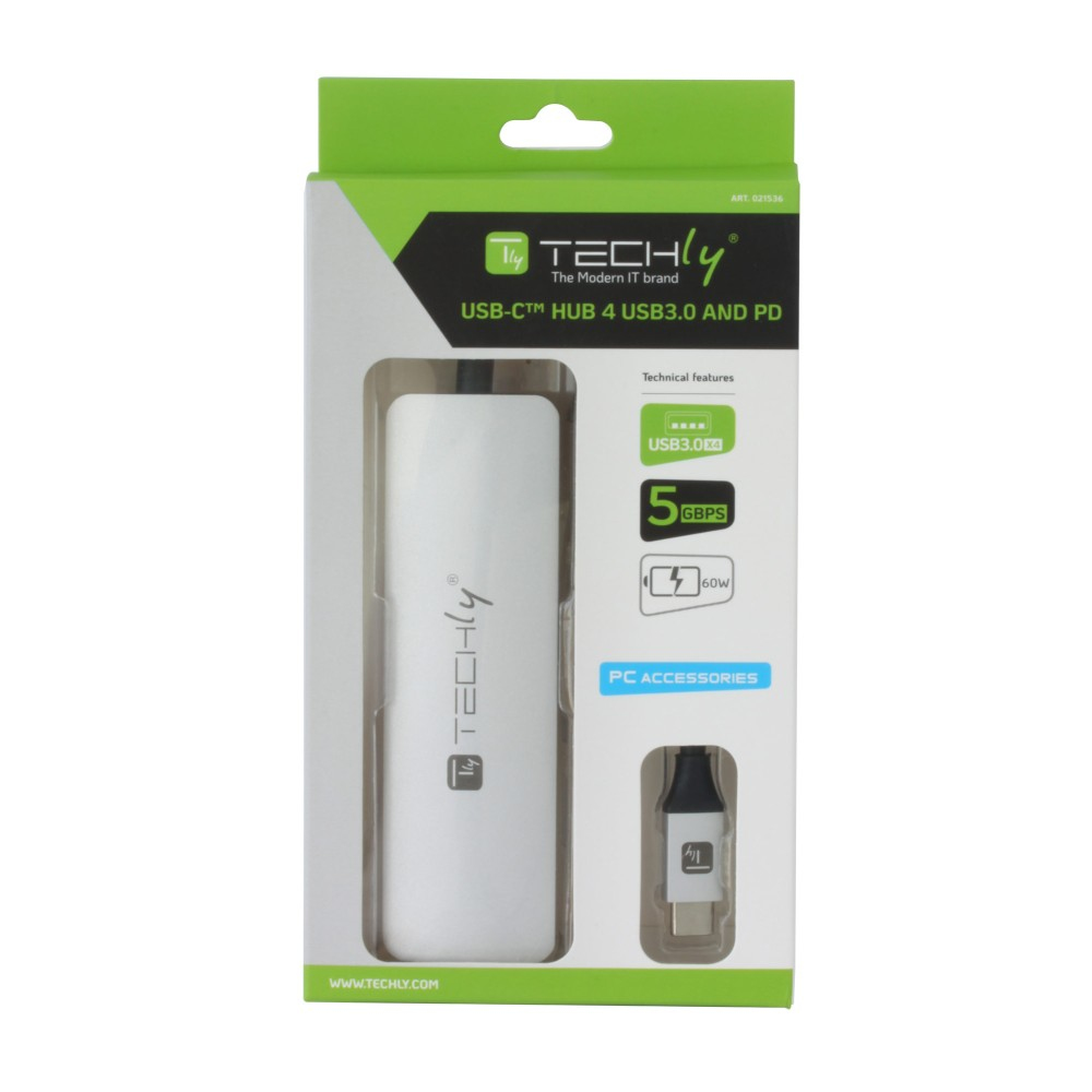 Techly IUSB31C-HUB4TLY interface hub USB 3.2 Gen 1 (3.1 Gen 1) Type-C 5000 Mbit/s Silver – image 2