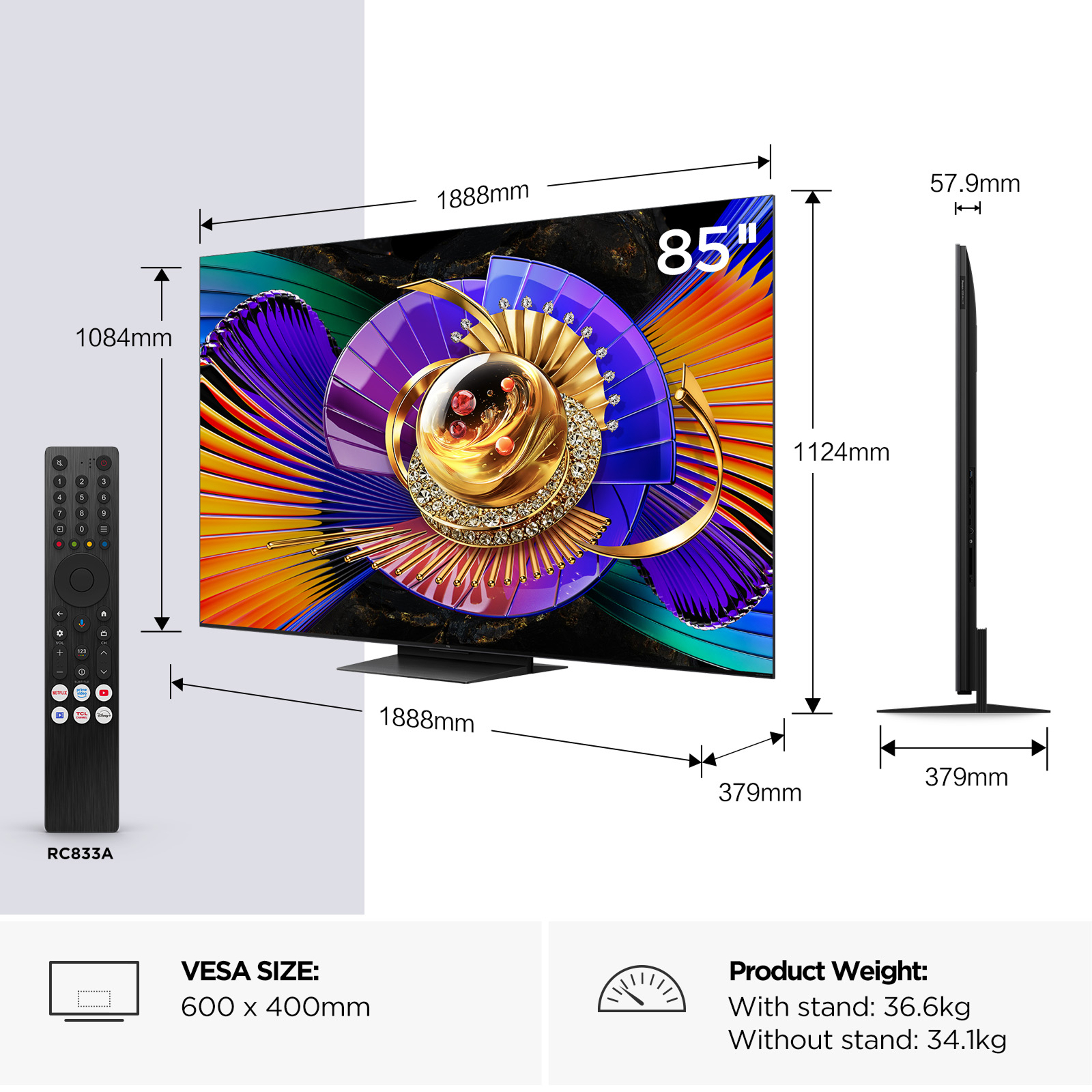TCL C7L 85C7L-UK TV 2.16 m (85") 4K Ultra HD Smart TV Wi-Fi Black 3000 cd/m² – image 2