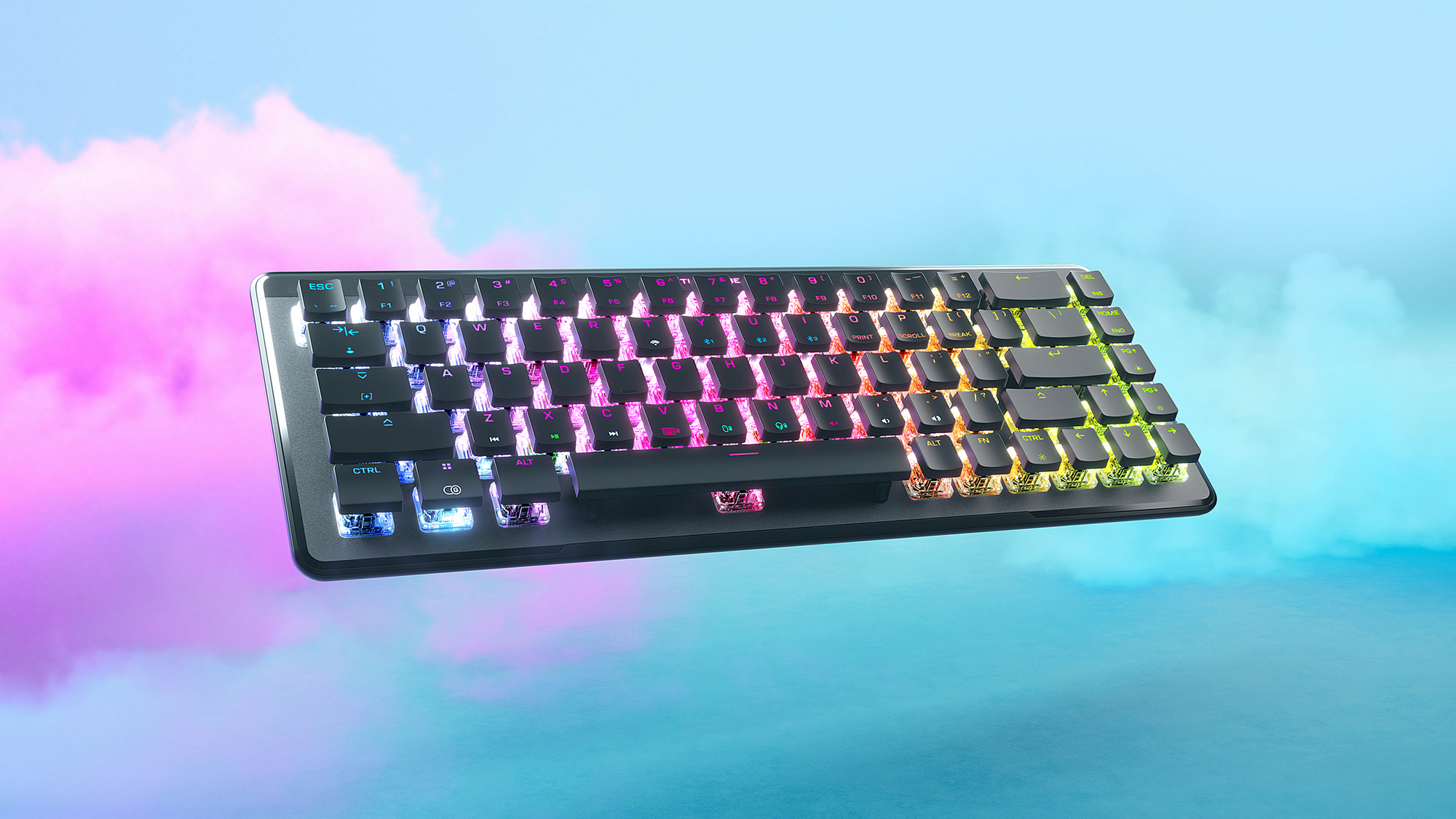 Vulcan II Mini Air – Optisch-mechanische kabellose Gaming-Tastatur (65%), anpassbare RGB-Beleuchtung, abnehmbares Kabel, Smart Keys, Aluminiumplatte – Schwarz