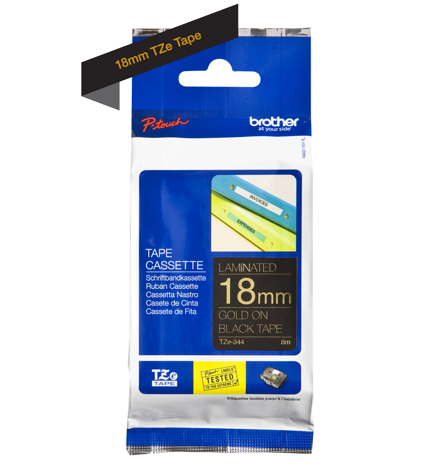 Cinta Brother TZE344 - 18mm x 8m - Oro/ Negro - TZE344 Cinta Brother TZE344 - 18mm x 8m - Oro/ Negro - TZE344