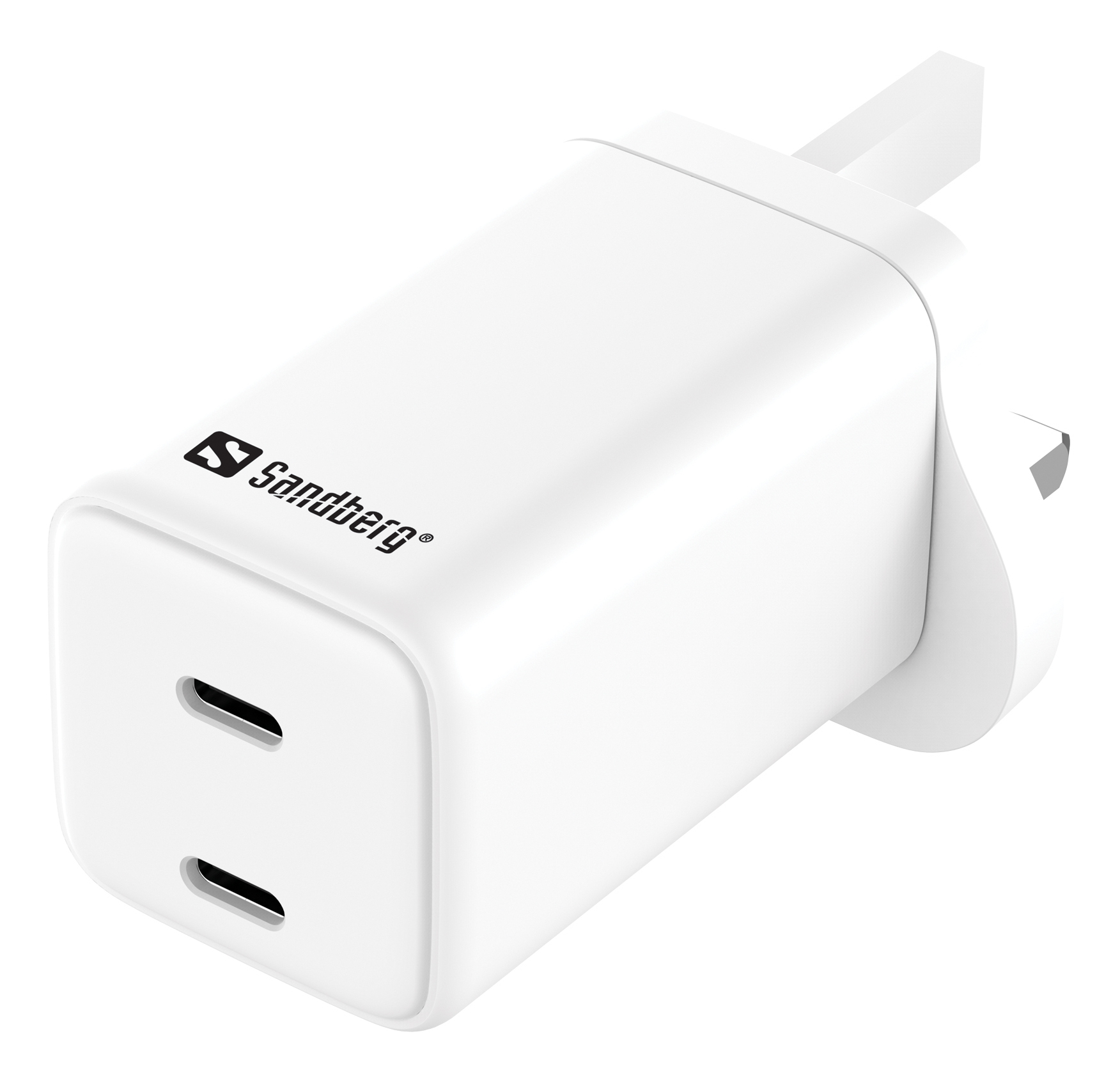 صورة شاحن Sandberg 441-62 AC مزدوج USB-C PD65W UK - 65 واط إجمالي، أبيض