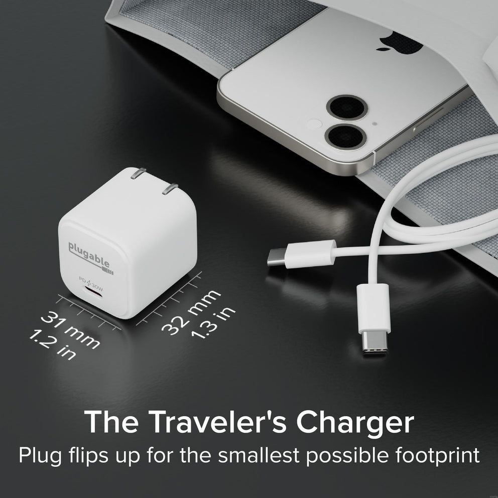 Resim Plugable Technologies PS-30C1W AC Güç Kaynaklı İç Mekan USB Tip-C Şarj Cihazı, 20V Maksimum Çıkış, Beyaz