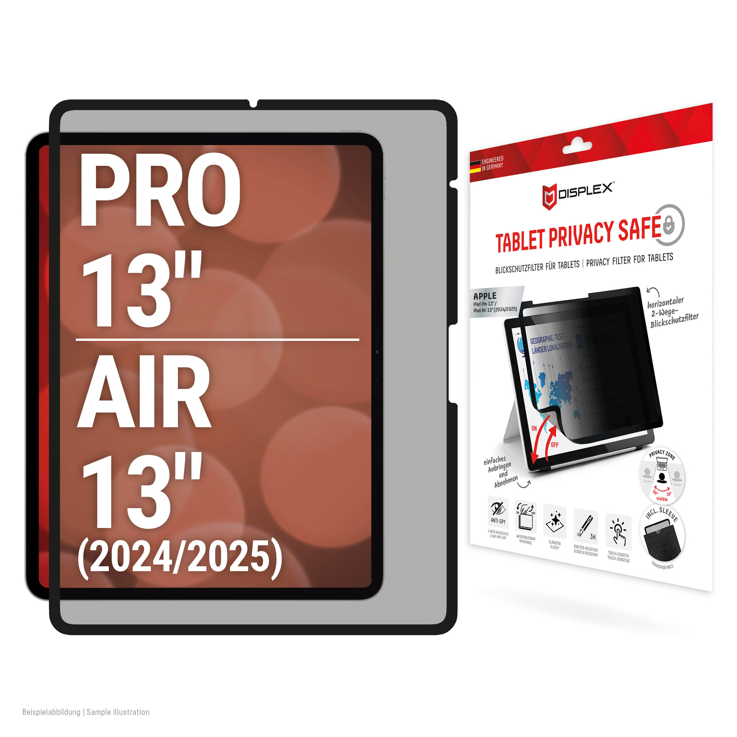 Displex TABLET PRIVACY SAFE removable 2-way privacy filter for iPad Pro 13"/Air 13" (2024/2025)