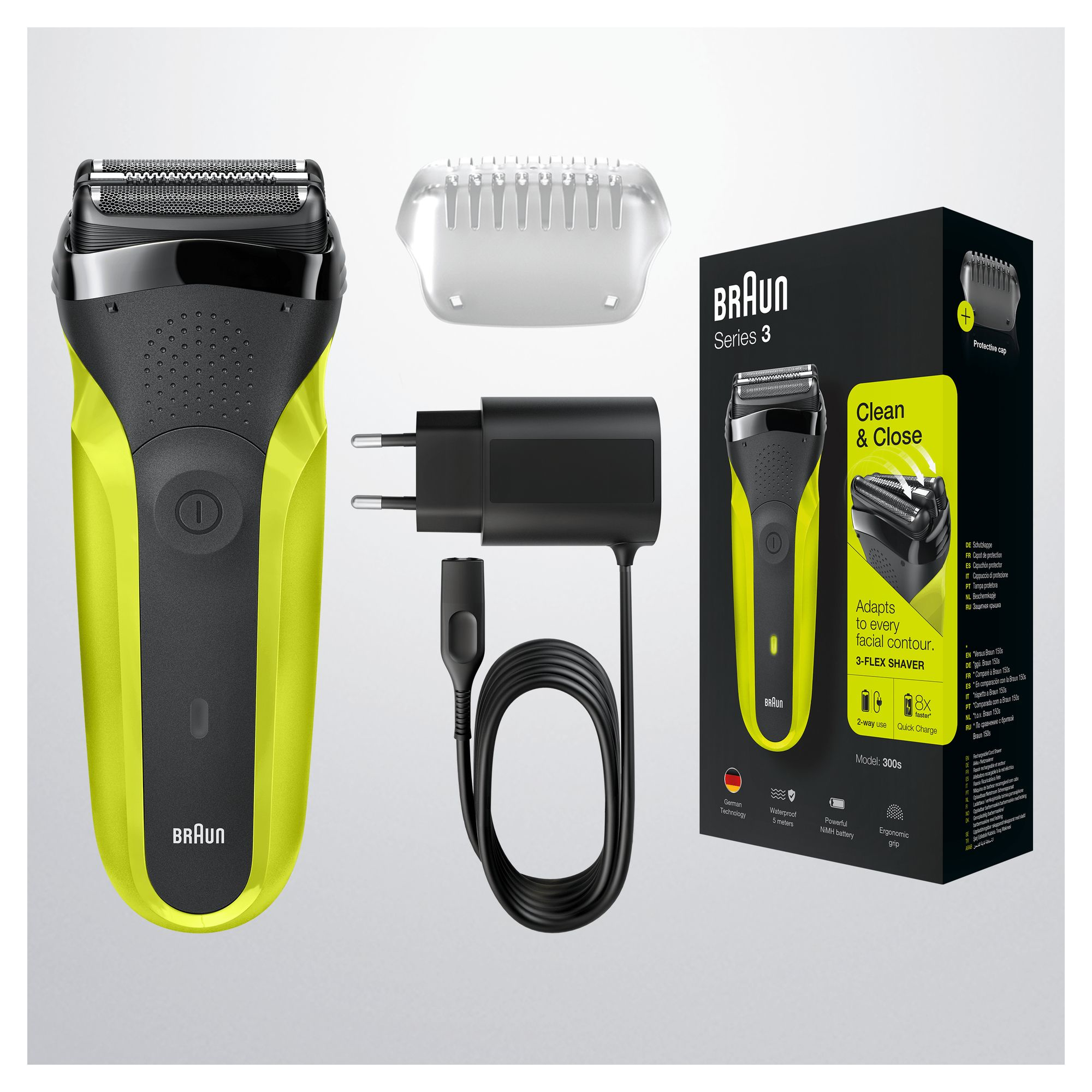 Braun Series 3 300 Electric Shaver, Razor for Men, Black/Volt Green – image 6