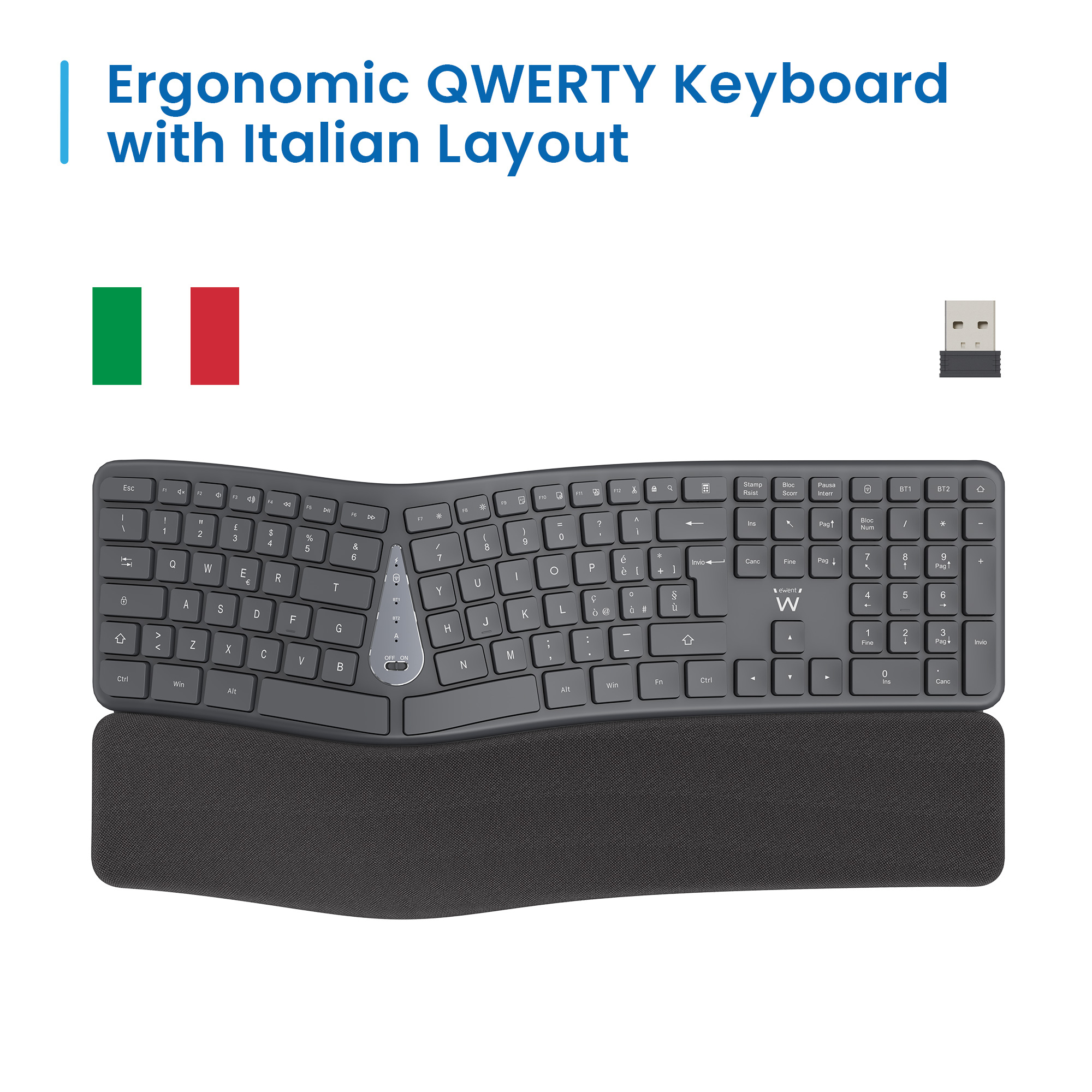Ewent EW3288 keyboard Universal RF Wireless + Bluetooth QWERTY Italian Black – image 3