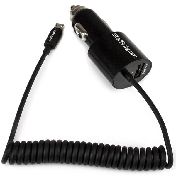 StarTech.com Dual-Port Car Charger - USB with Built-in Micro-USB Cable - Black – image 1