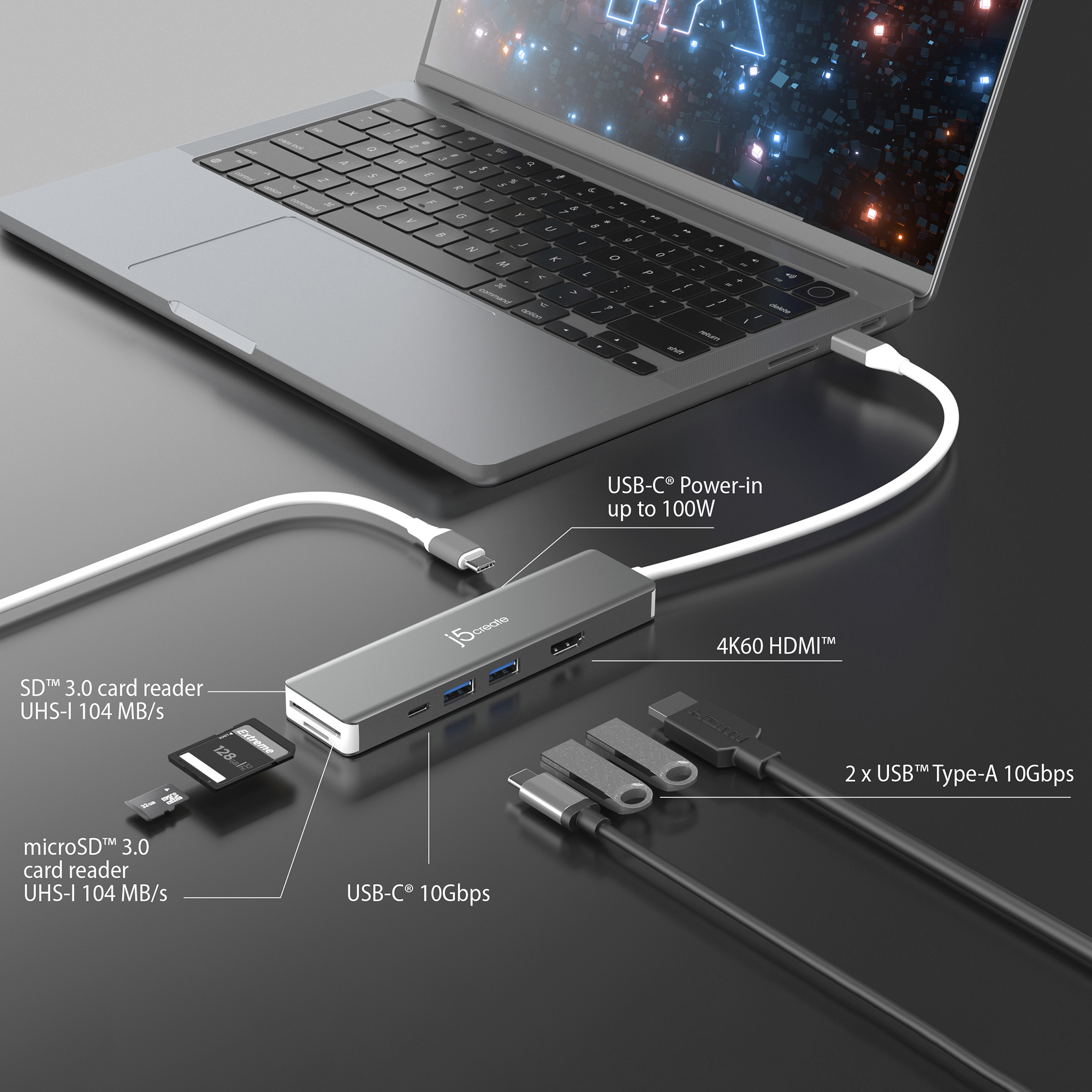 j5create JCD390 4K60 Elite USB-C® 10Gbps Multi-Adapter, Black – image 6