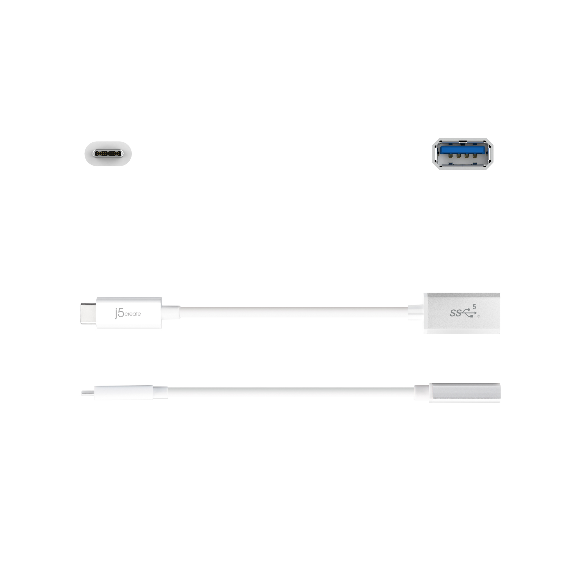j5create JUCX05 USB-C® 3.1 to USB™ Type-A Adapter, White and Silver – image 4