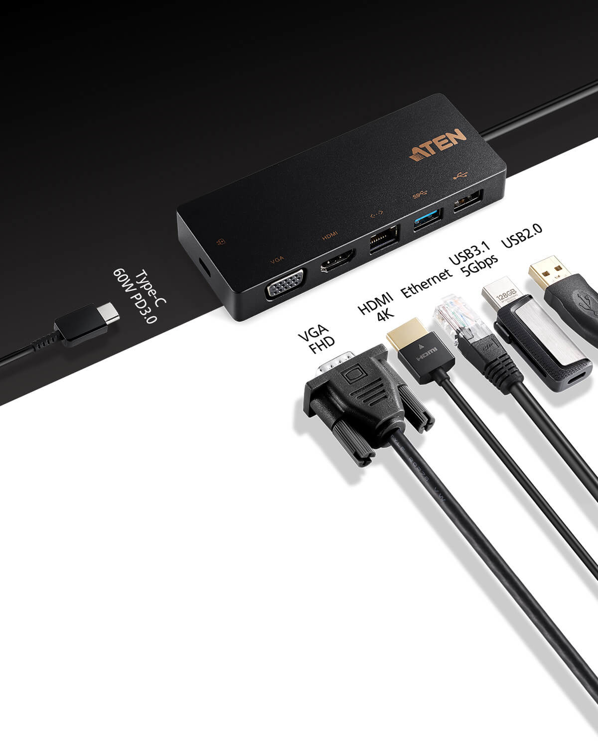 ATEN UH3236 Wired USB 3.2 Gen 1 (3.1 Gen 1) Type-C Black – image 3