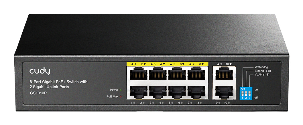 Cudy GS1010P network switch Gigabit Ethernet (10/100/1000) Power over Ethernet (PoE) Desktop/Wall-Mounting Black – image 1