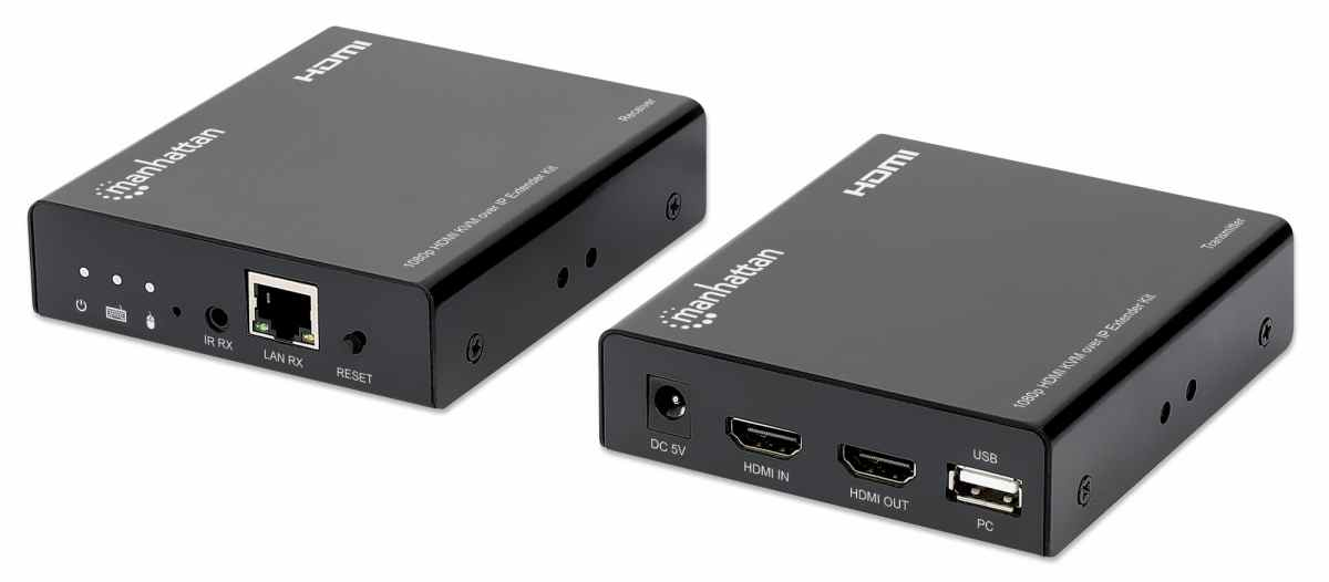 Manhattan 1080p HDMI KVM over IP Extender Kit, HDMI Extender by Single Cat5e/6 up to 120m, with IR and KVM, Black, Three Year Warranty, Retail Box – image 2