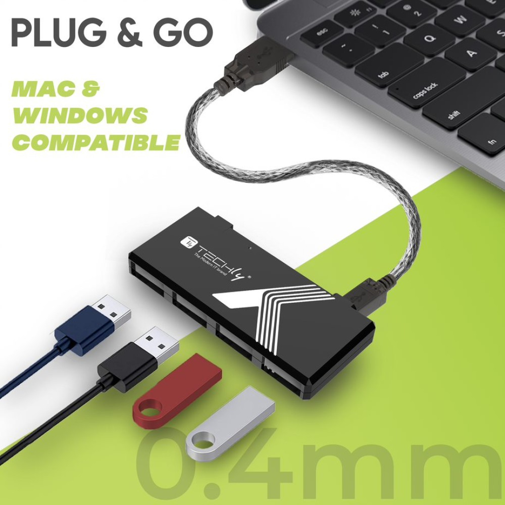 Techly Mini Hi Speed USB Hub 4 Ports Black IUSB2-HUB4-BKTY – image 5